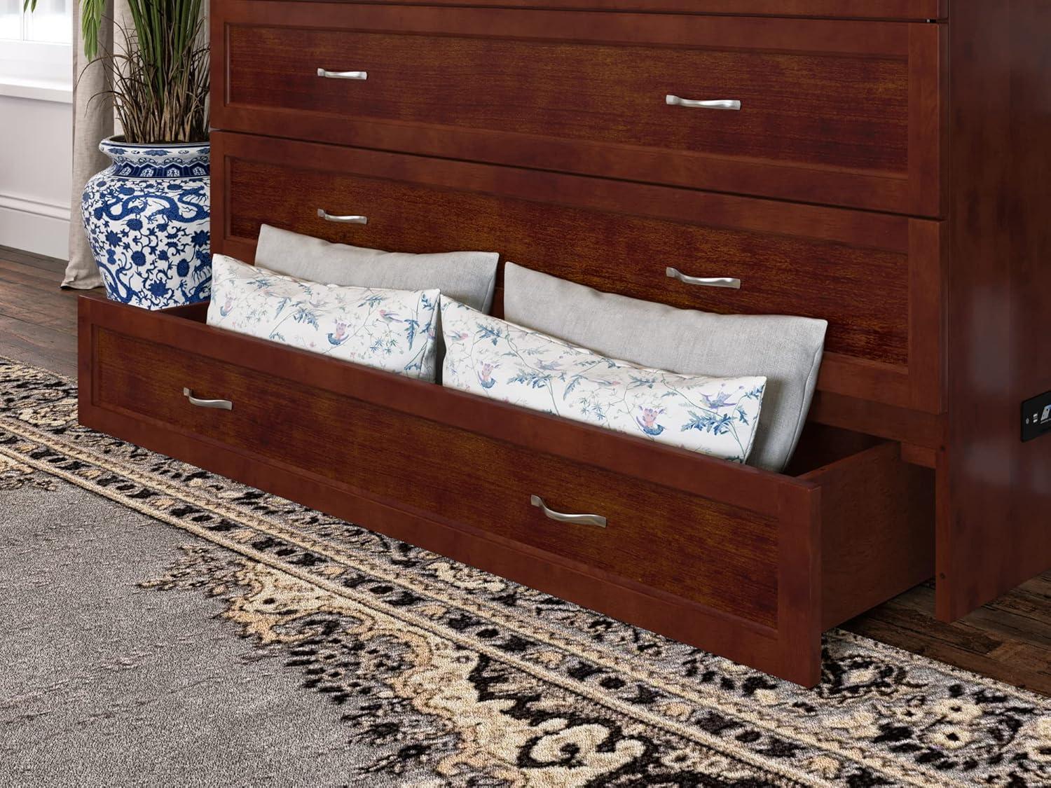 Queen Northfield Murphy Bed Chest Walnut - AFI: Hardwood Frame, Built-In USB Ports & Storage Drawer