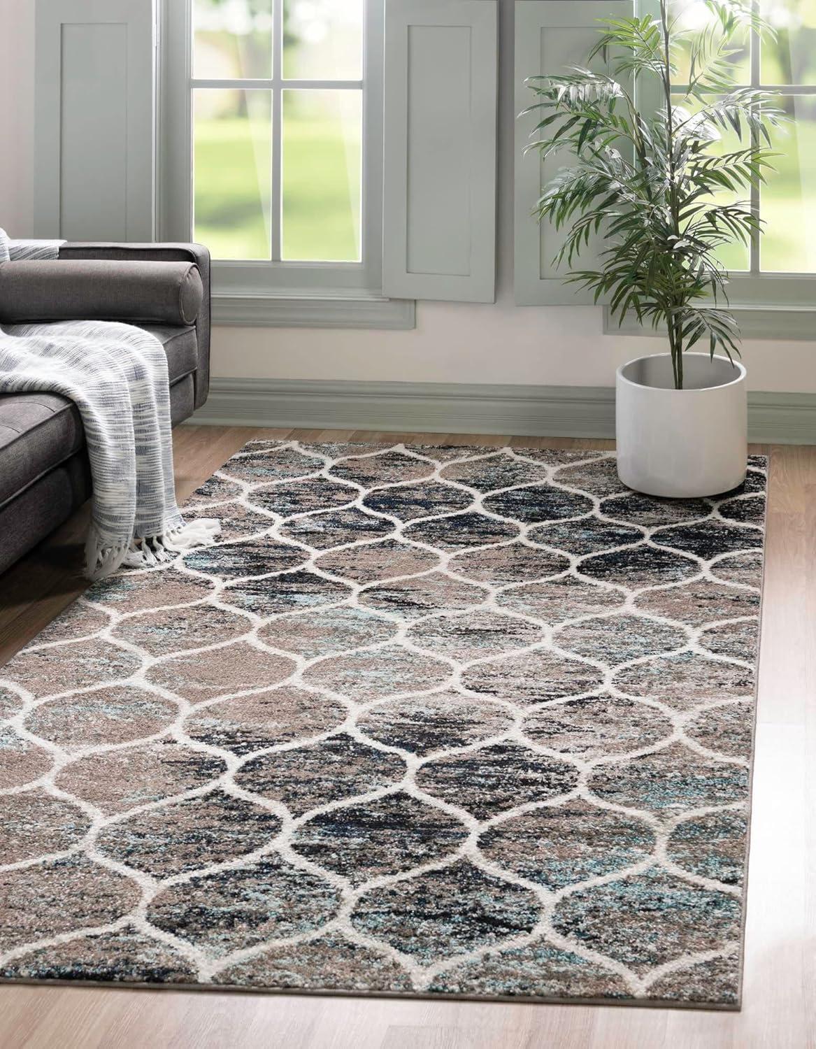 Unique Loom 2' 0 x 3' 0 Trellis Frieze Rounded Blue Multi Area Rug