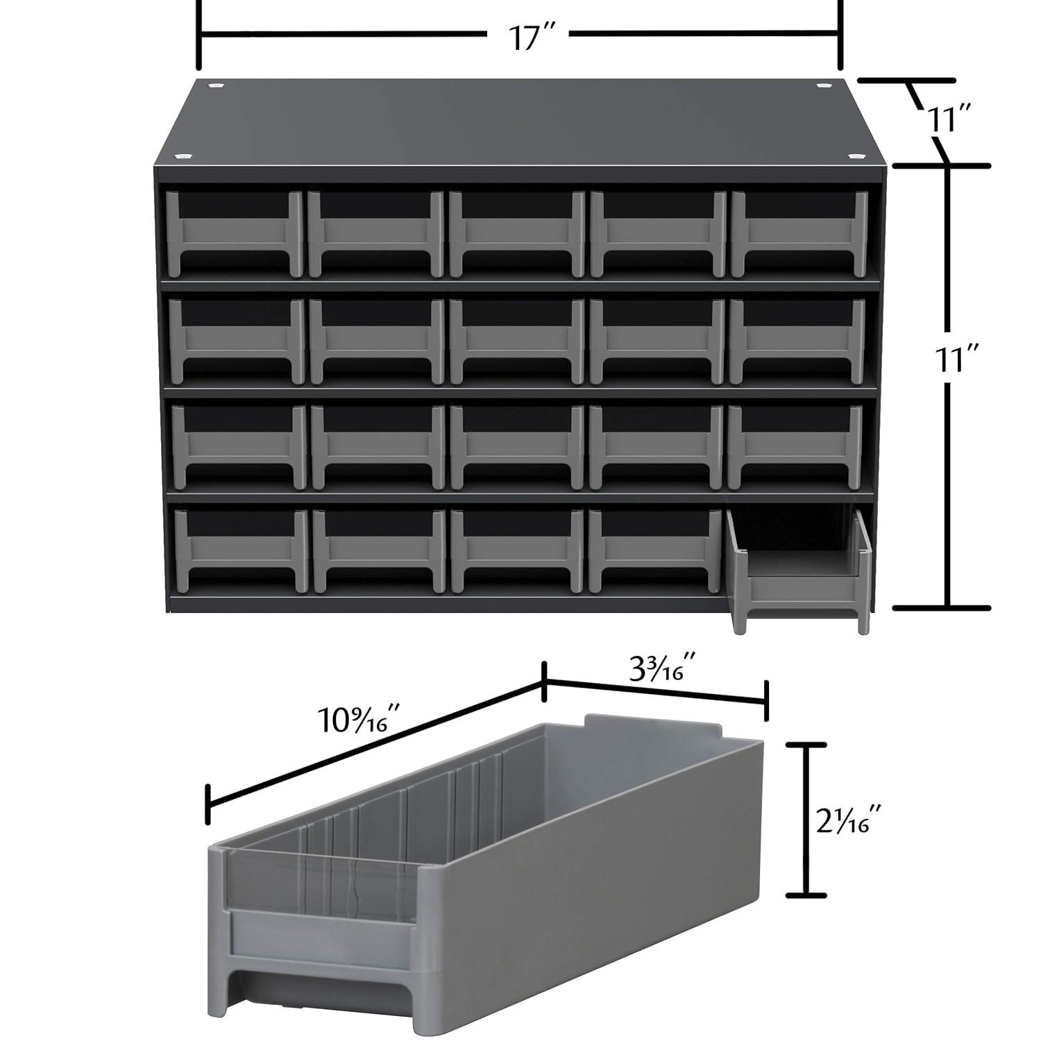 Akro-Mils Steel Garage Storage Cabinet, Small Parts Organizer Metal Cabinet for Hardware, Nails, Screws, Bolts, Nuts, and More, 17" W x 11" D x 11" H, 20-Drawer, Gray Cabinet/Blue Drawers (19320)