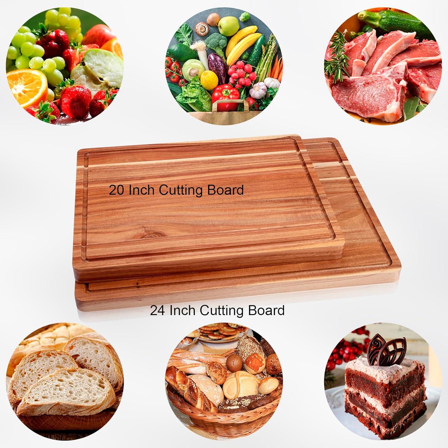 Tzou Large Wood Cutting Board with Premium Edge Grain Construction, Thick Sustainable Butcher Block with Juice Groove, 100% Organic Wood Chopping Board 20*15*1.5 inch