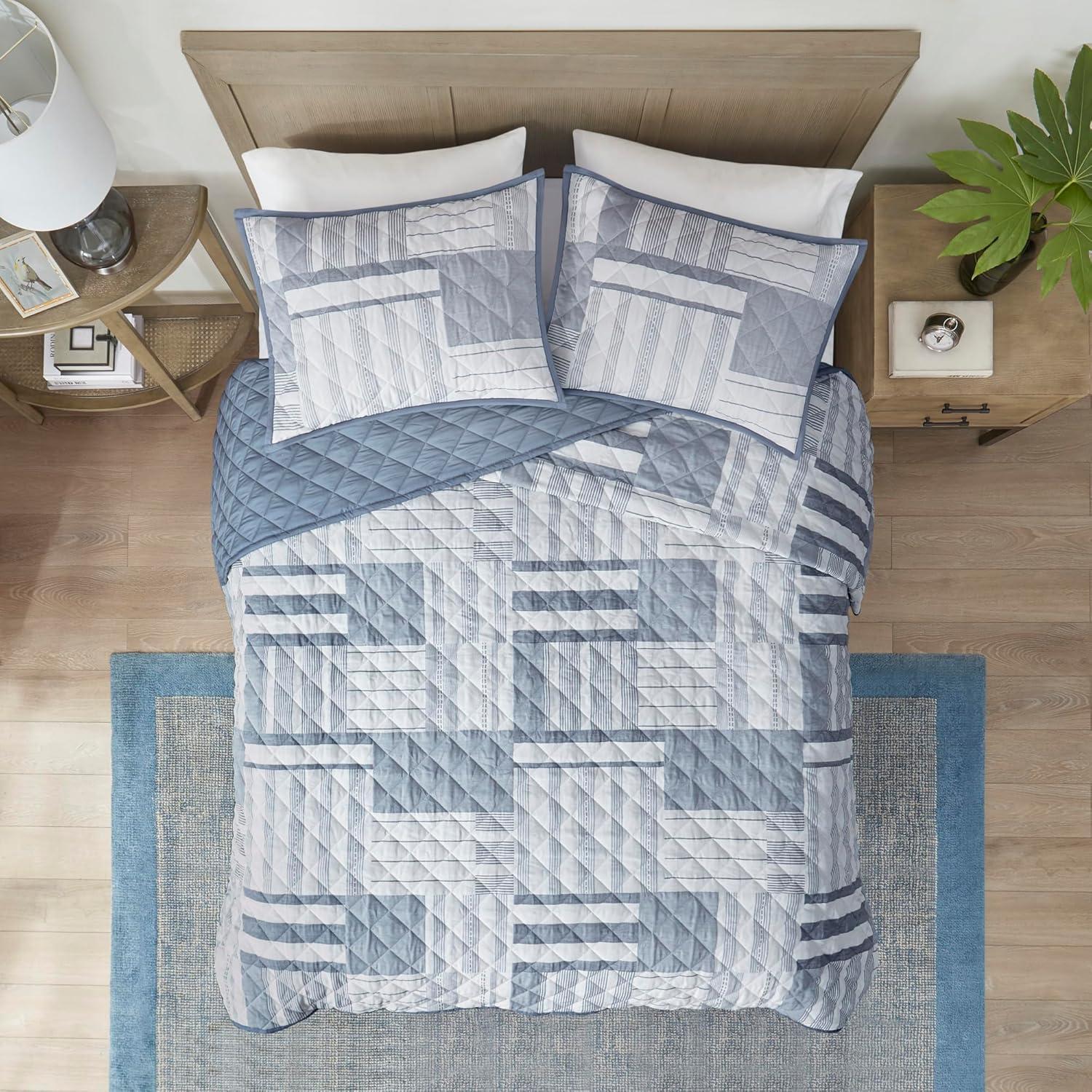 Madison Park 3pc Halston Quilted Patchwork Quilt Set Blue