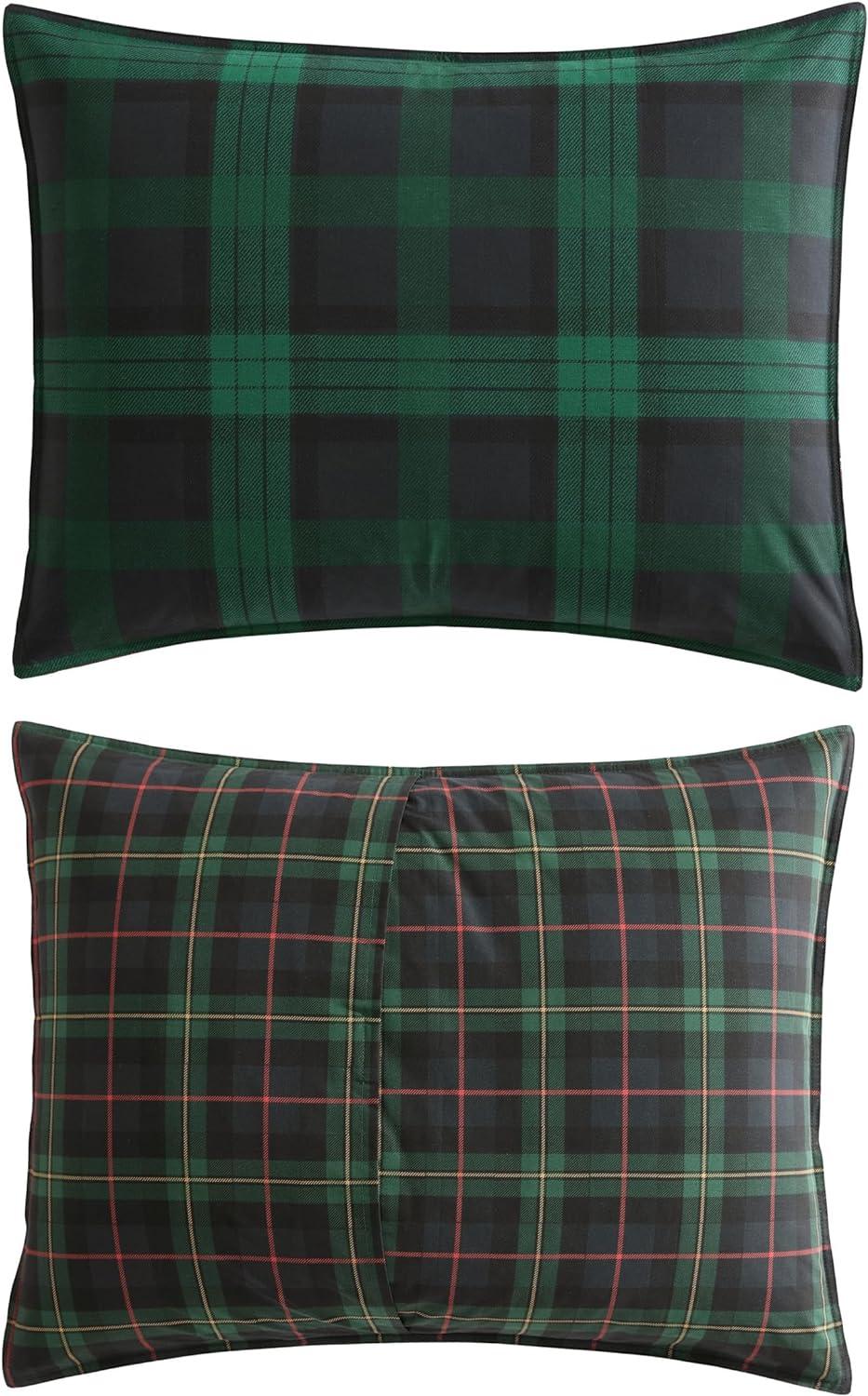 Full/Queen Woodland Tartan Reversible Duvet Cover Set Green - Eddie Bauer: Cotton, OEKO-TEX Certified, 3-Piece