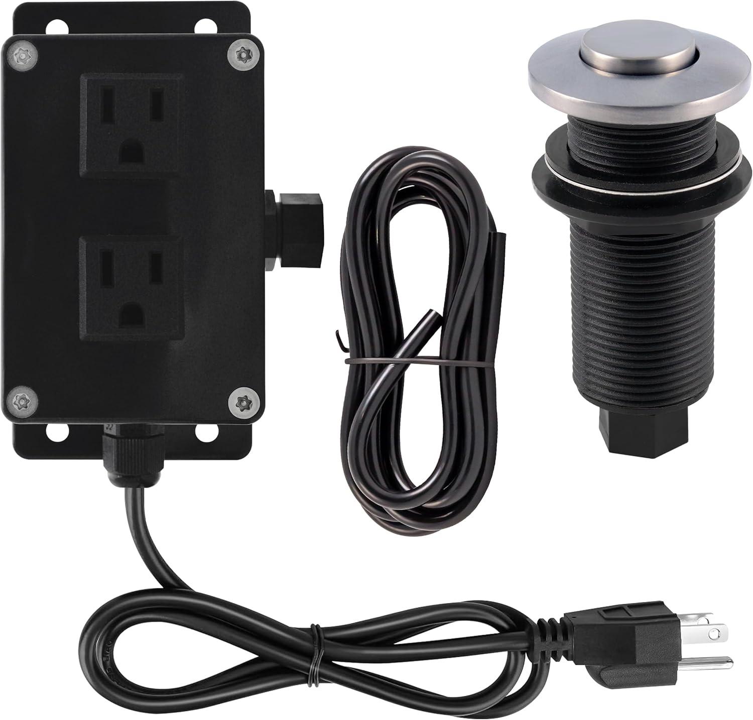 Westbrass Kitchen Sink Waste Disposal Air Switch and Dual Outlet Control Box, Flush Button
