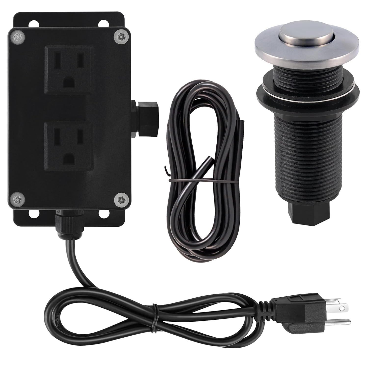 Westbrass Kitchen Sink Waste Disposal Air Switch and Dual Outlet Control Box, Flush Button