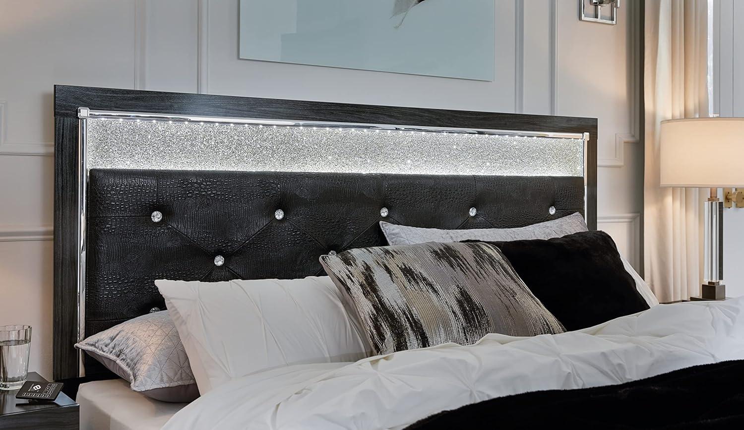 Queen Black Upholstered Tufted Headboard with LED Lighting