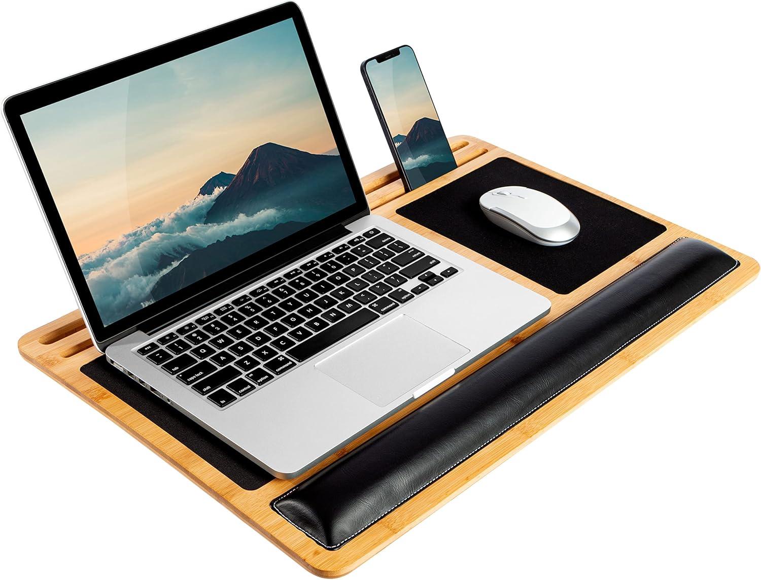 Natural Bamboo Multi-Device Lap Desk with Wrist Rest