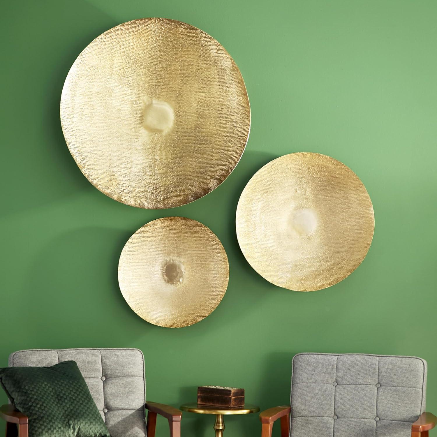 Set of 3 Metal Plate Large Metallic Disk Wall Decors - Olivia & May