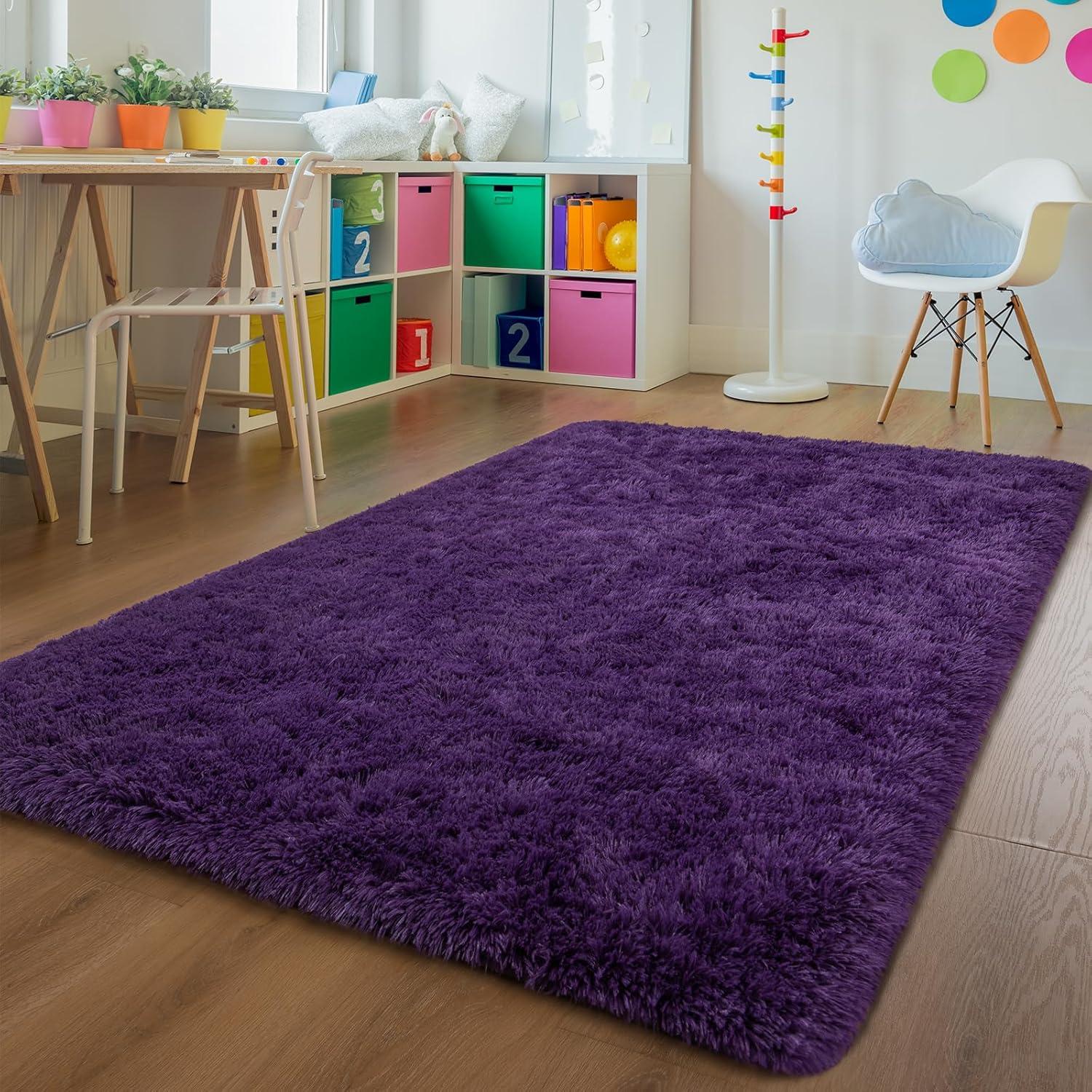 ZENELESS Solid Shag Collection Rug,8'x10' Grape Purple Large Fluffy Area Rugs Perfect for Living Room, Bedroom