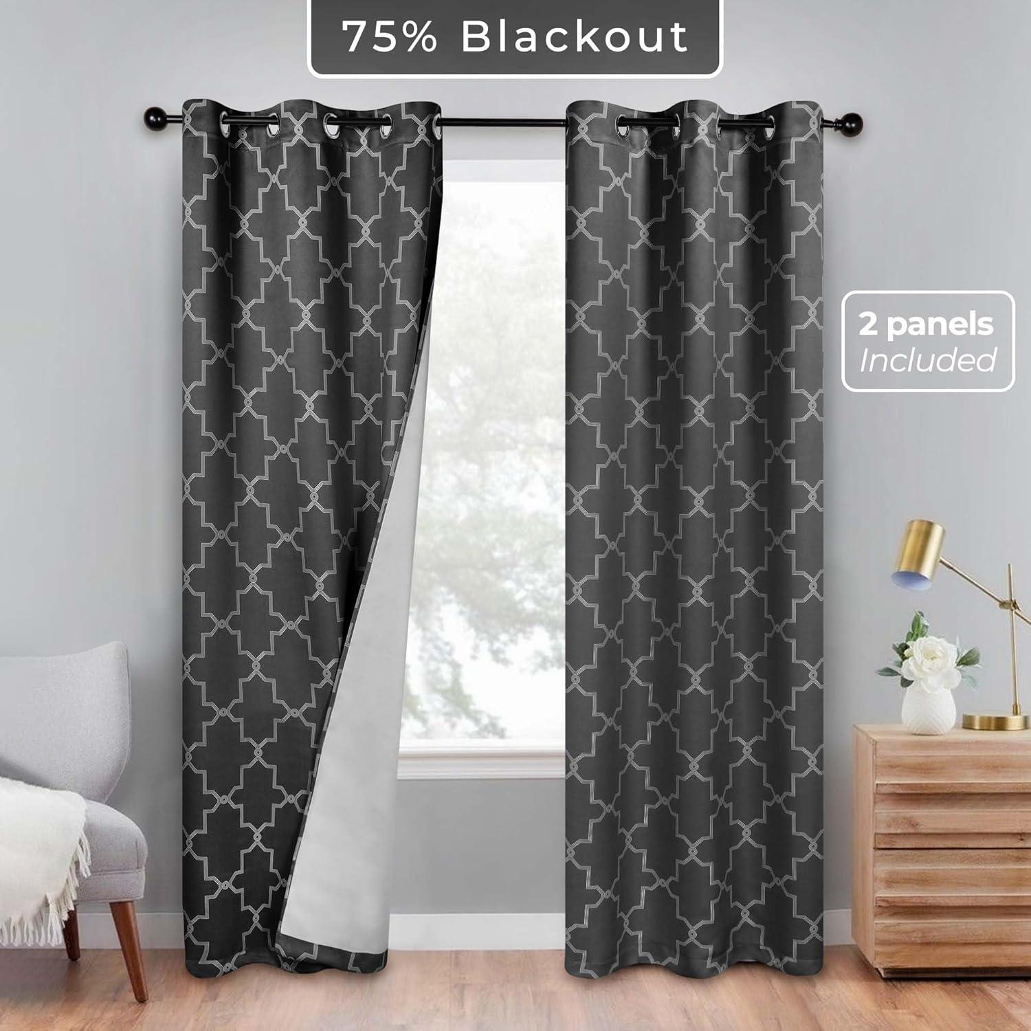 Superior Trellis Blackout Curtains, Rod Pocket, Set of 2, 42" x 63", Charcoal