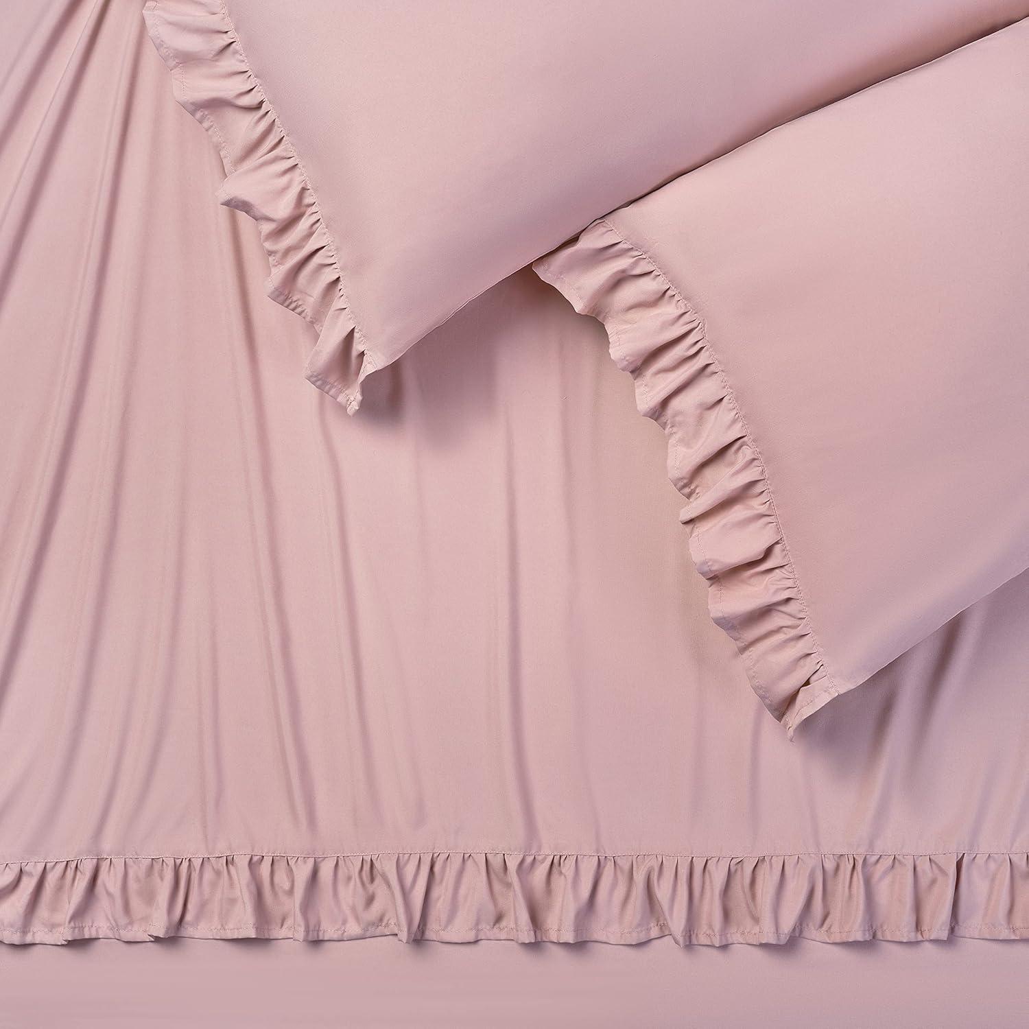 Mauve Twin Microfiber Ruffle Sheet Set with Pillowcase