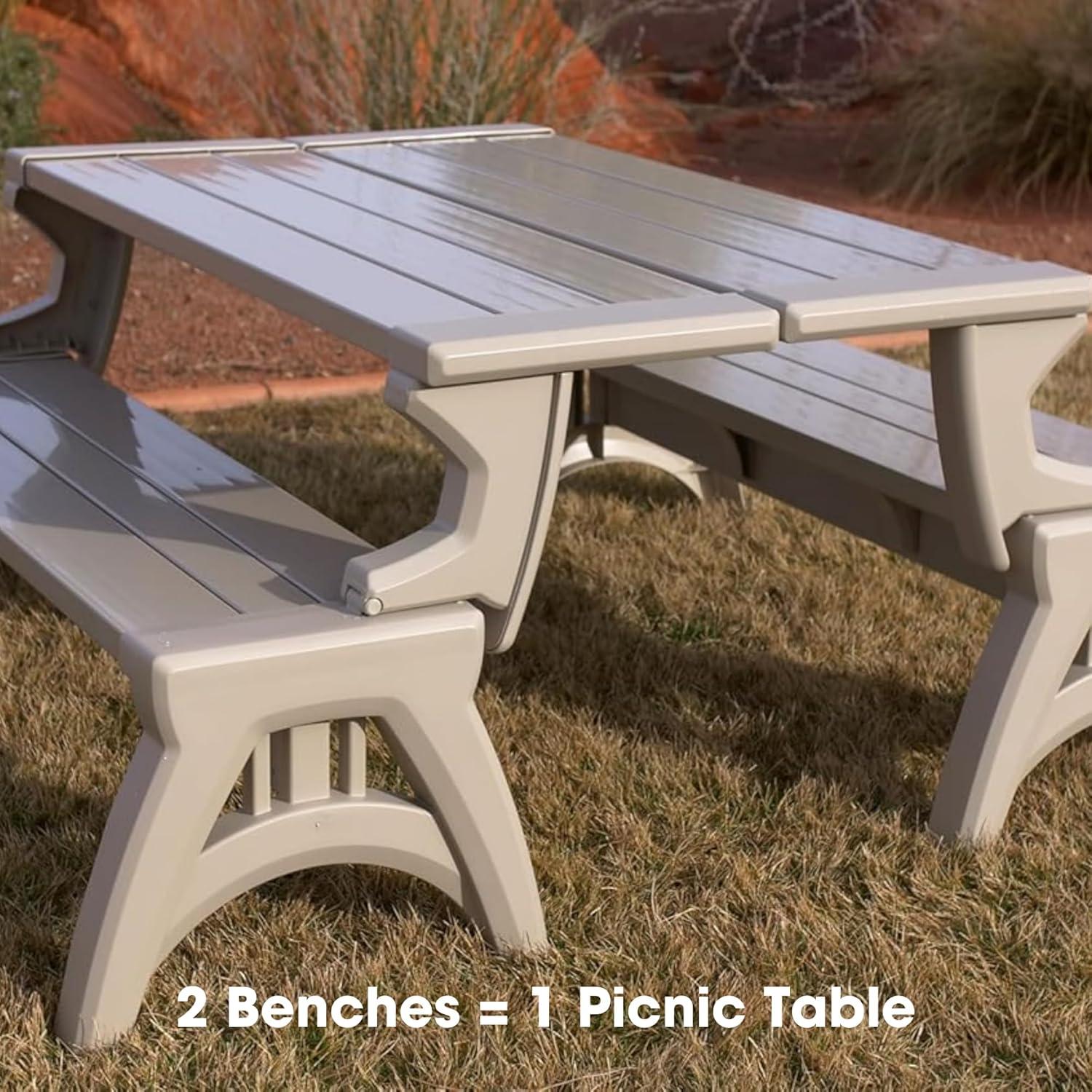 Convert a Bench Mesa de Picnic de 60" para Exteriores/banco de Vinilo para Patio, Madera Flotante, Generación II