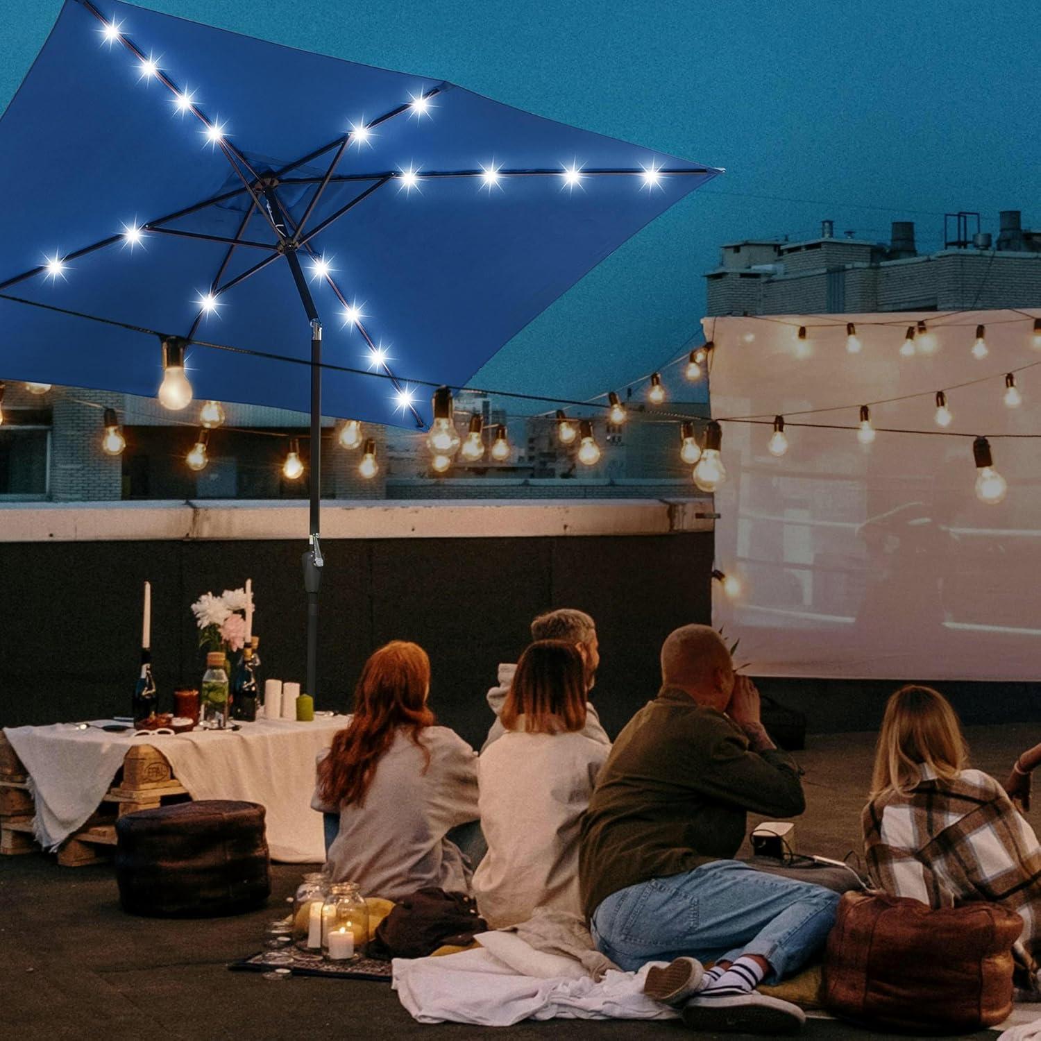 Navy 9ft Solar LED Patio Umbrella with Crank and Tilt