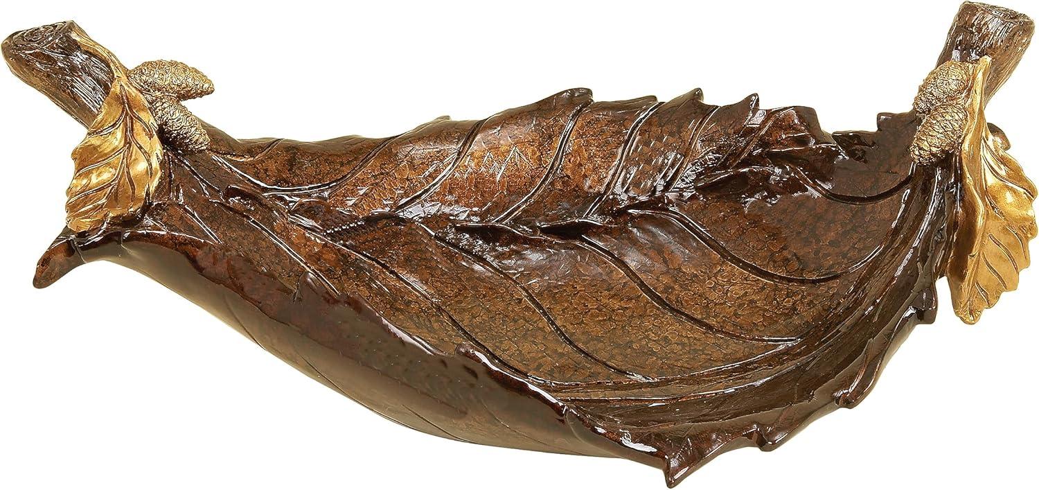 Amber Leaf Intricate Carved 22" Polystone Decorative Bowl with Stand