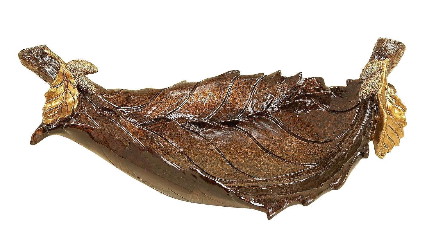 Millwood Pines Diederich Polystone Intricate Carved Leaf Bronze Decorative Bowl