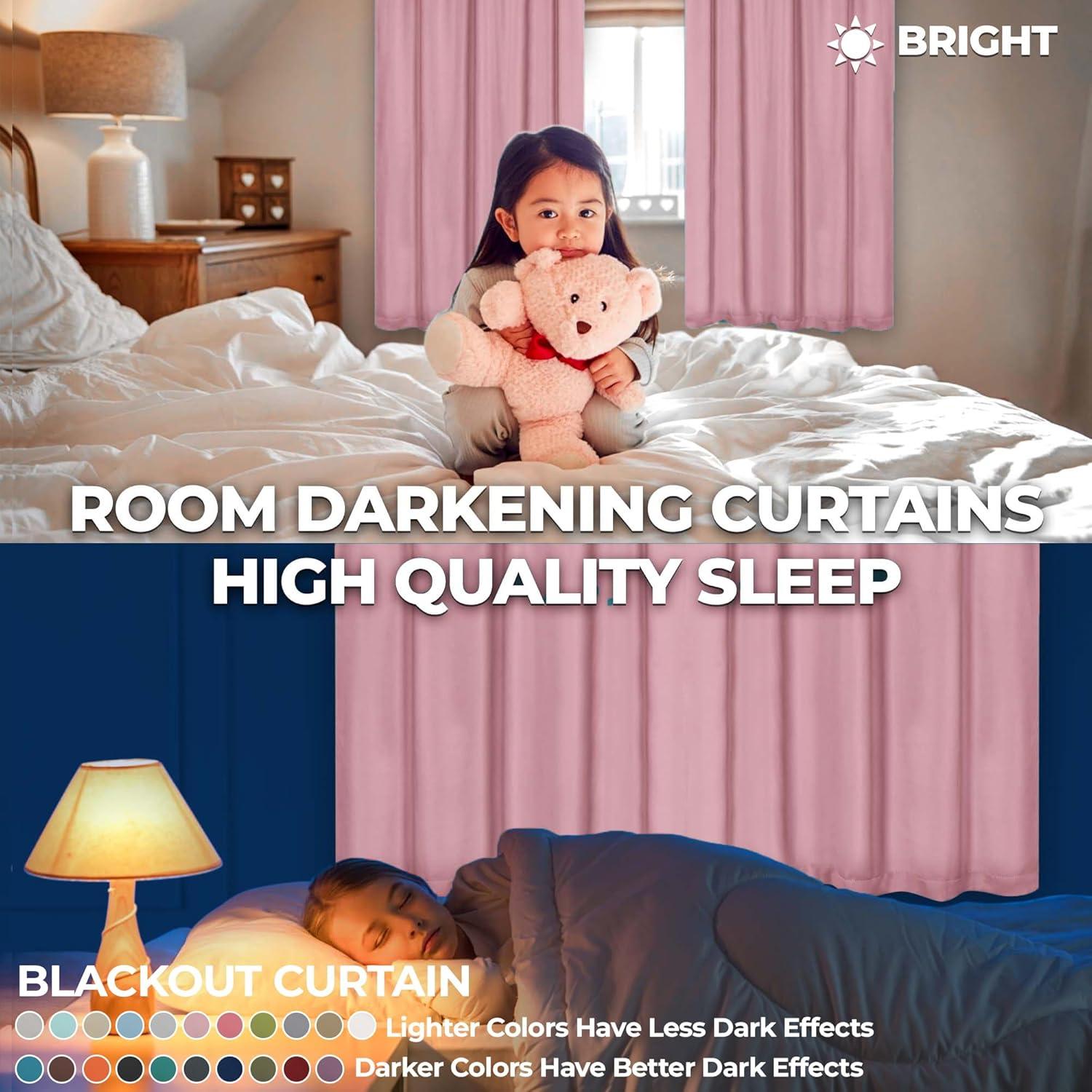 Superior Solid Blackout Curtain Panel, Set of 2, 8 Grommet Curtains 52" W x 108" L, Mauve chalk