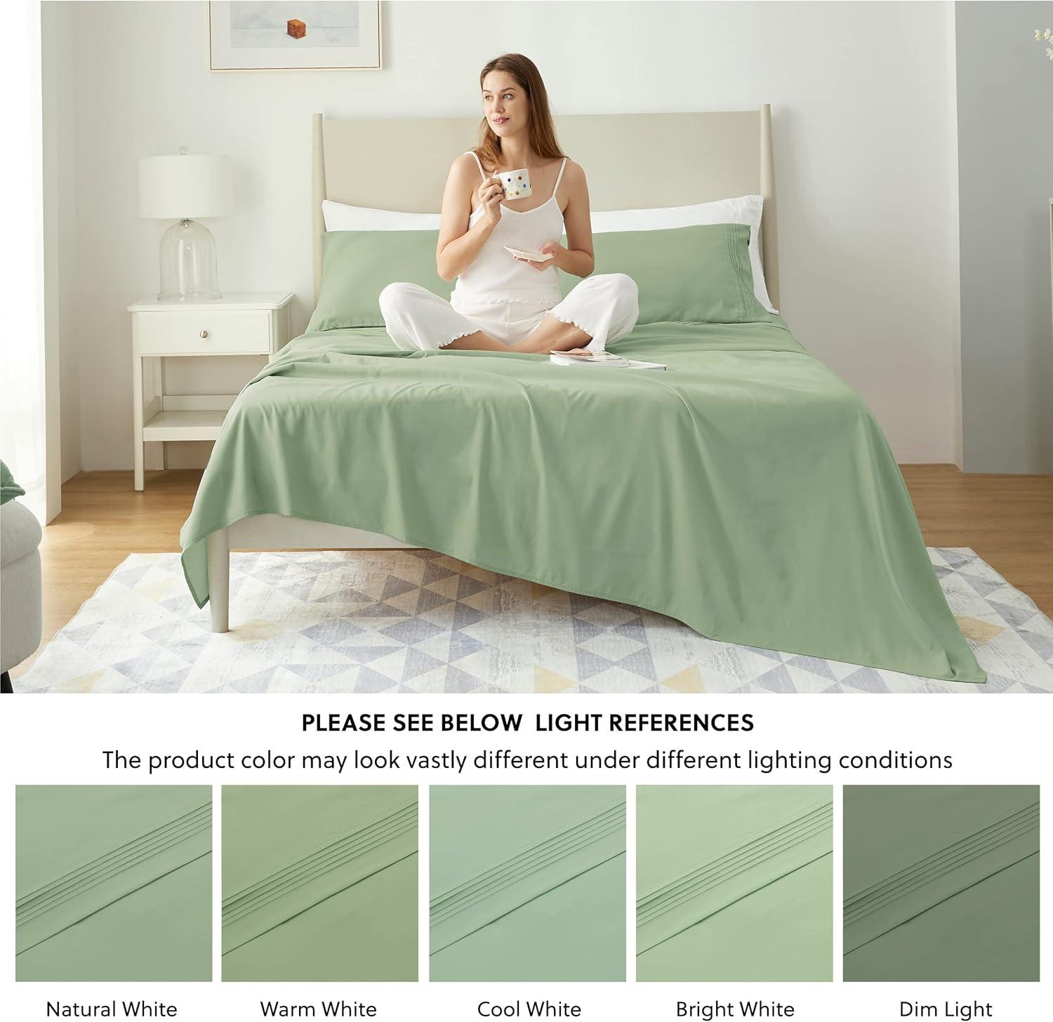 Bedsure Deep Pocket Queen Sheets Set - Fits Mattresses Up to 21 Inches Thick - 4 Piece GentleSoft Bed Sheets, Moisture Wicking, Soft & Cooling Bedsheet & Pillowcases, Easy & Secure Fit, Sage Green
