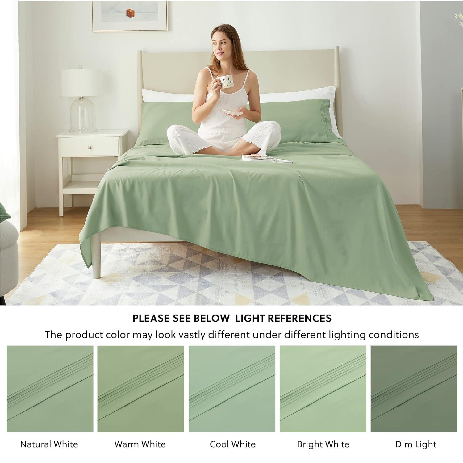 Bedsure Deep Pocket Queen Sheets Set - Fits Mattresses Up to 21 Inches Thick - 4 Piece GentleSoft Bed Sheets, Moisture Wicking, Soft & Cooling Bedsheet & Pillowcases, Easy & Secure Fit, Sage Green