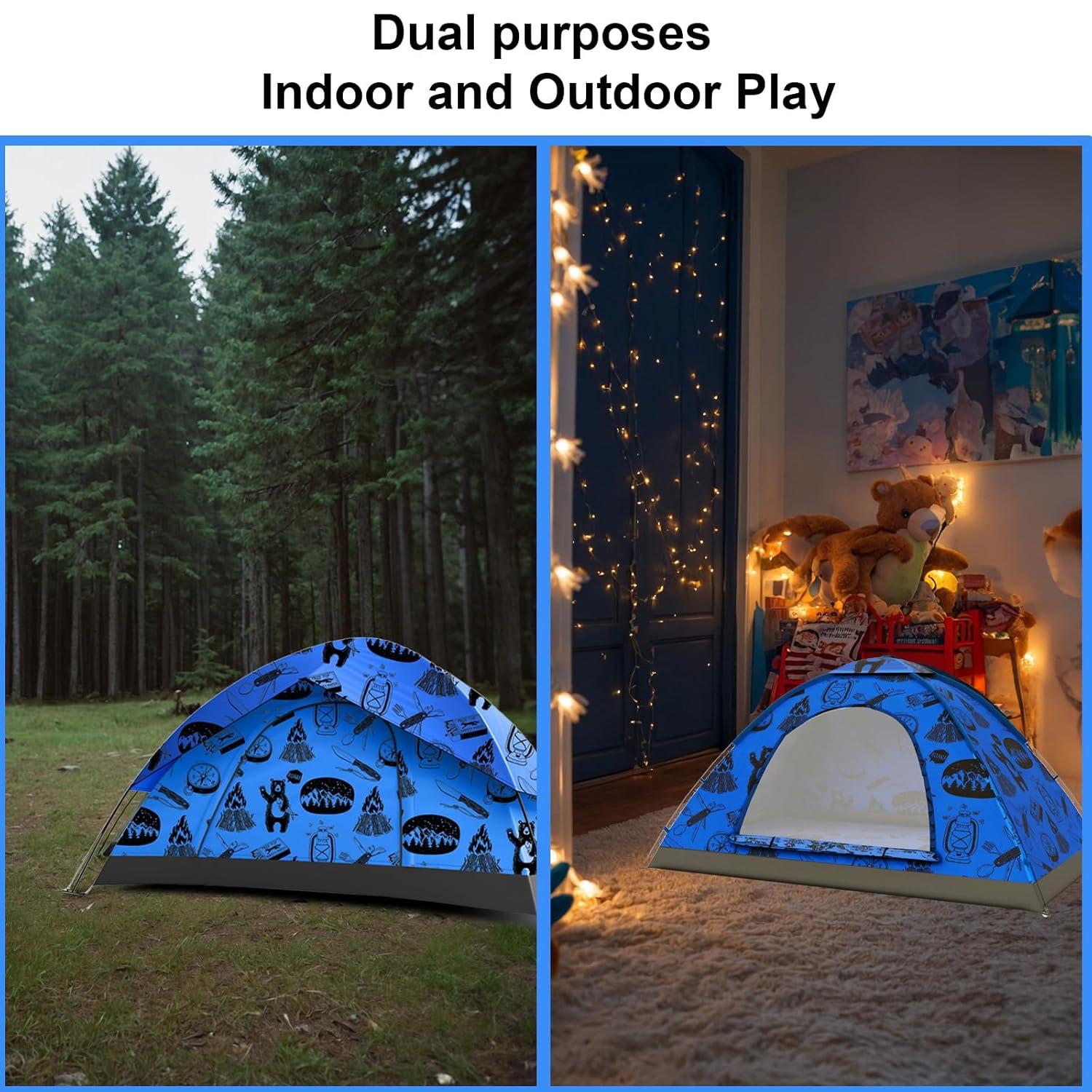 KidzAdventure 2 in 1 Kids Play Tent/Kids Tent for Camping | 1 – 2 Person Backpacking Tent for Kids | Ultralight Indoor & Outdoors Kids Tents – Best Friends Theme