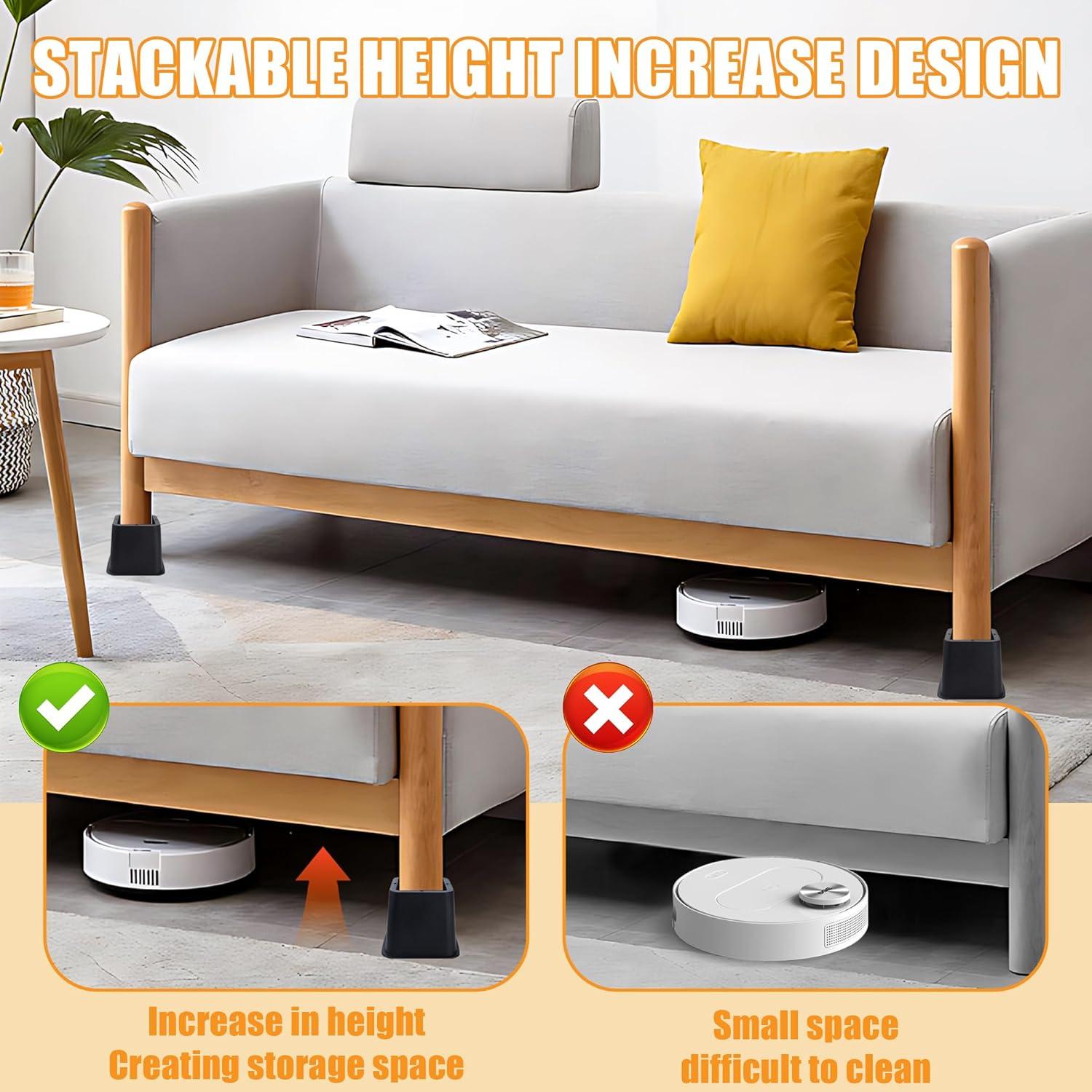 Black Stackable Plastic Bed Risers, 3 or 6 Inch, 4 Pack
