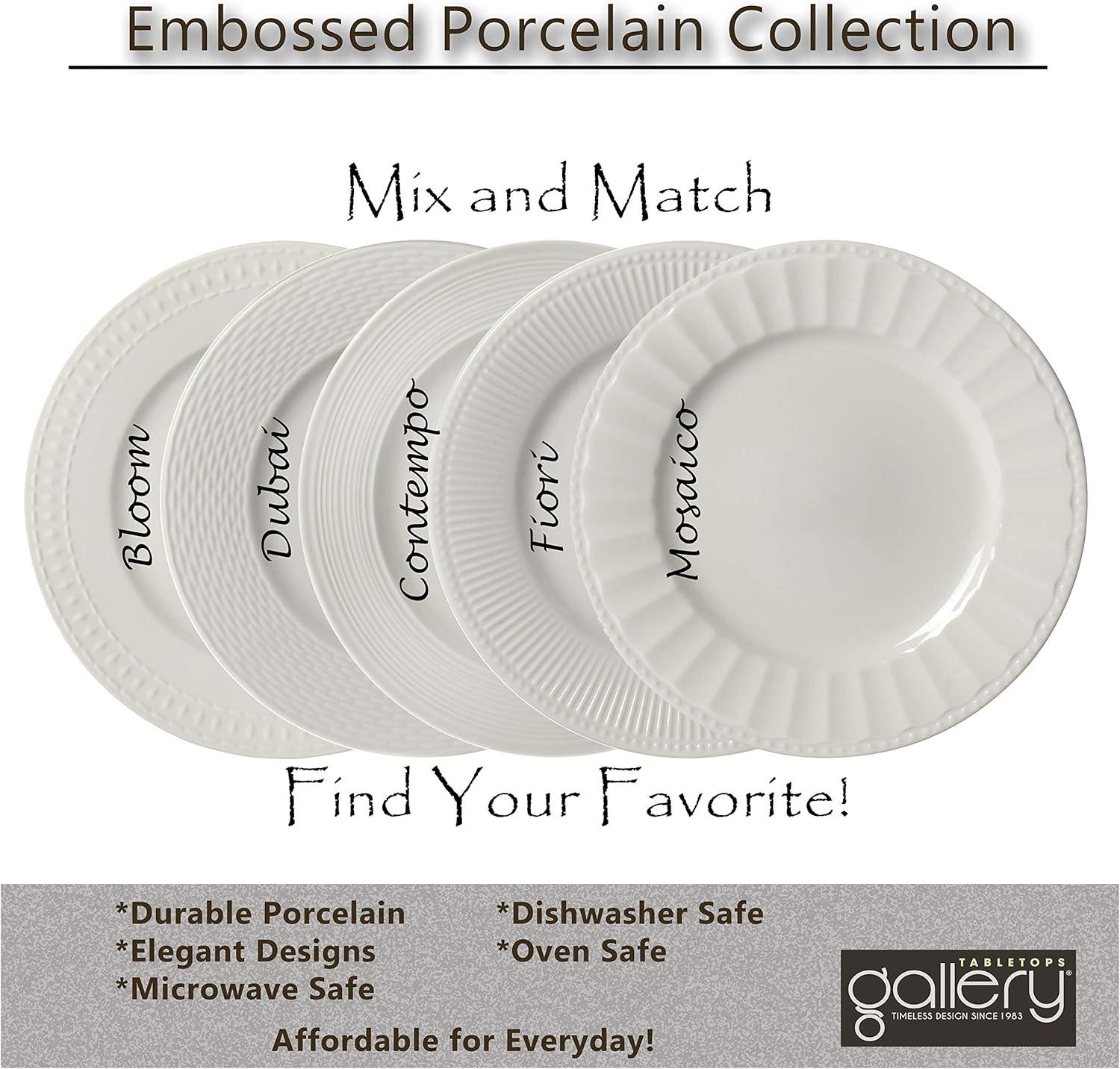 Tabletops Gallery Tabletops Gallery Fleur 16 Piece Dinnerware Set Embossed Bone White Porcelain (Dinner Plate, Salad)
