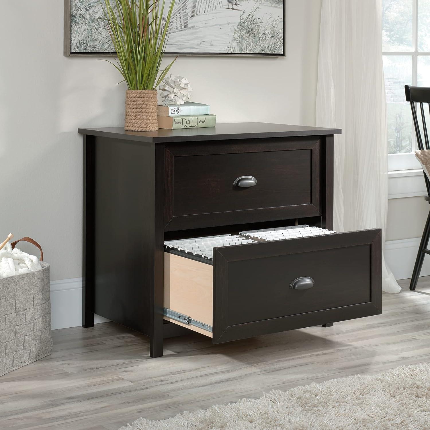 2 Drawer County Line Lateral File Cabinet Estate Black - Sauder: Modern Style, MDF, Paper Laminate Surface