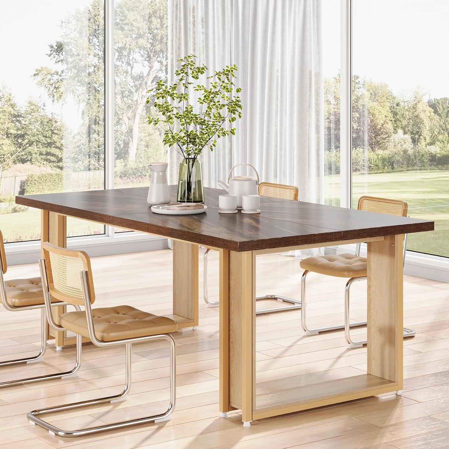 Tribesigns 63" Rustic Brown Wood Dining Table with Metal Sled Base