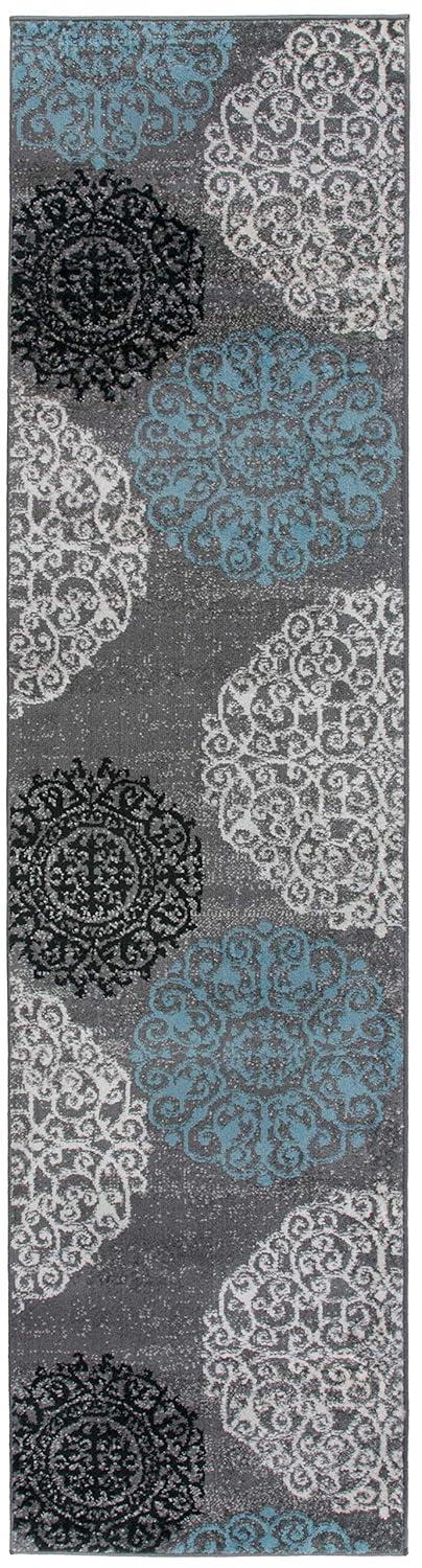World Rug Gallery Floral Gray 2' x 10' Runner Rug