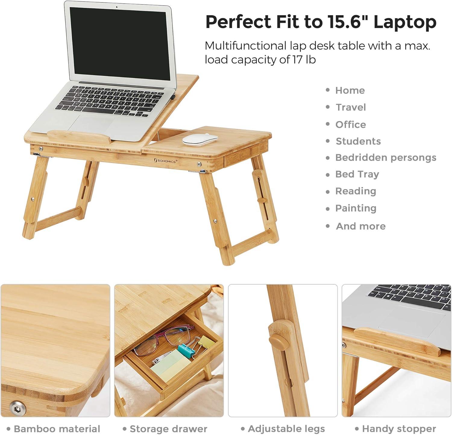 Bamboo Foldable Lap Desks for Laptop, Portable Bed Tray Table, Working,Snack Tray Breakfast Tray Bed Table Drawing Table