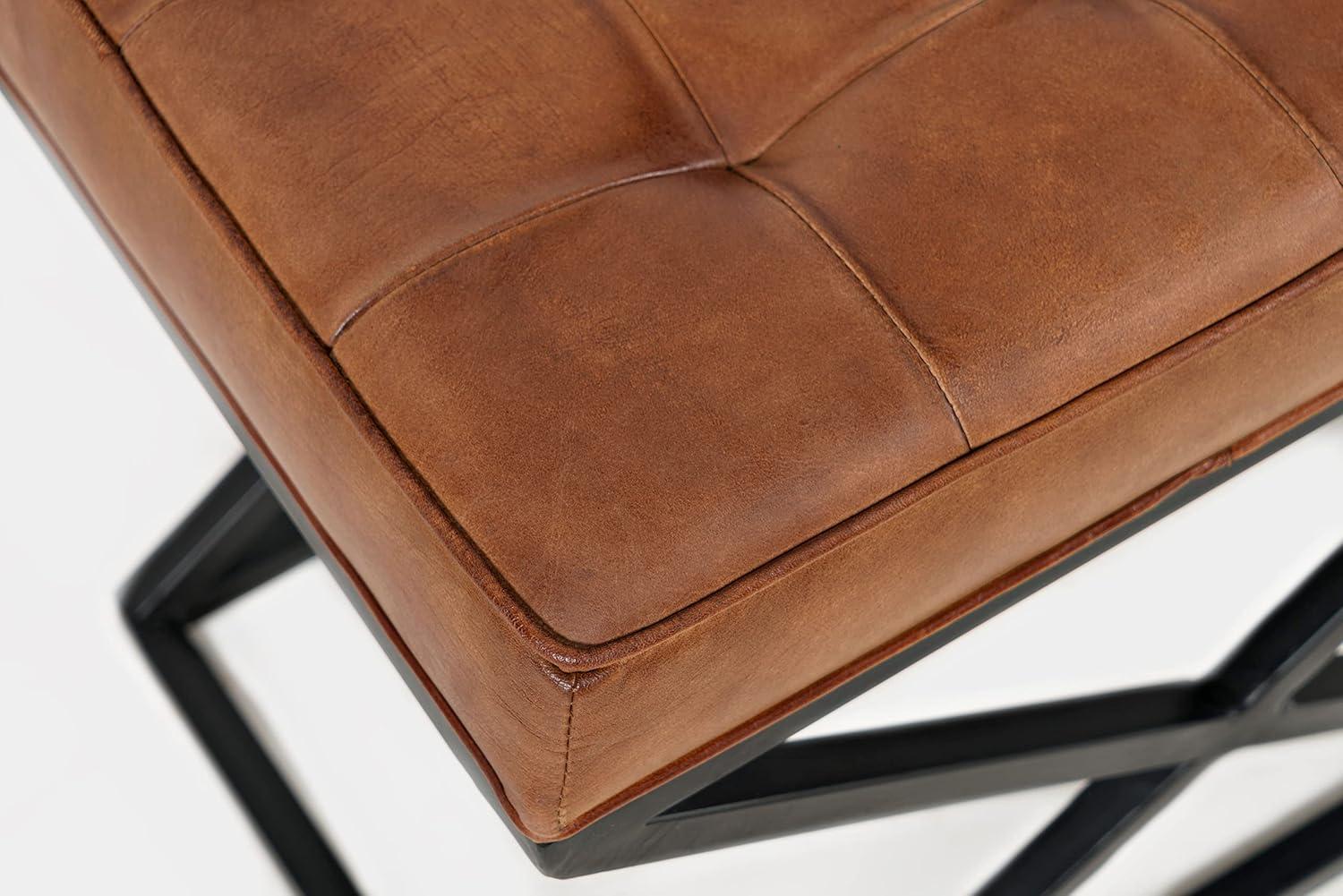 ZWNLKQG Global Archive Mid-Century Modern Genuine Leather Ottoman Pre-Assembled  20''W x 14''D x 18.5''H  Saddle Brown