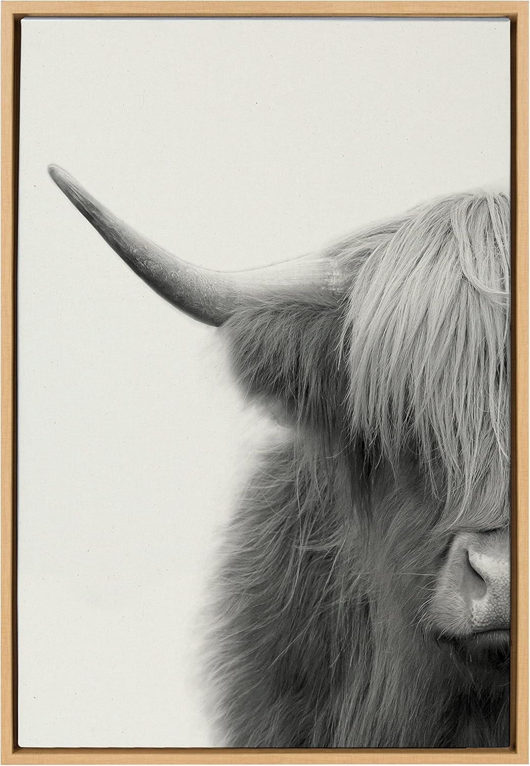 Kate and Laurel Sylvie Hey Dude Highland Cow Crop Framed Canvas by The Creative Bunch Studio