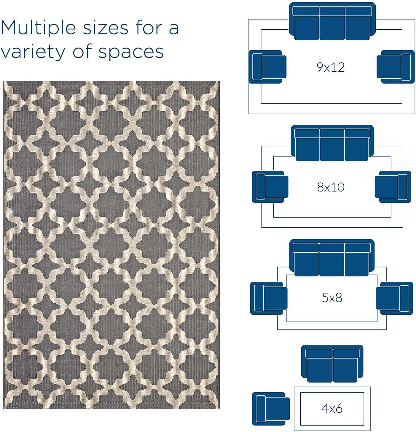 Modway Cerelia Moroccan Trellis 4x6 Indoor and Outdoor Area Rug in Gray and Beige