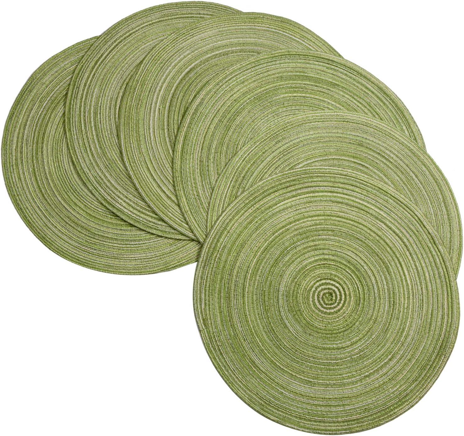 Green Placemats Set of 6 Table Mats for Dining Tables Woven Washable Non-Slip Round Braided Place Mats for Party Holliday