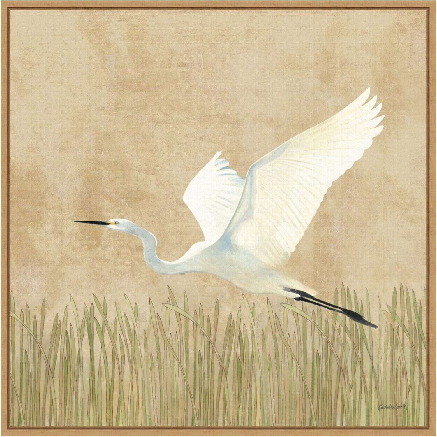 22" x 22" Egret Alighting II by Kathrine Lovell: Amanti Art Canvas with Polystyrene Frame