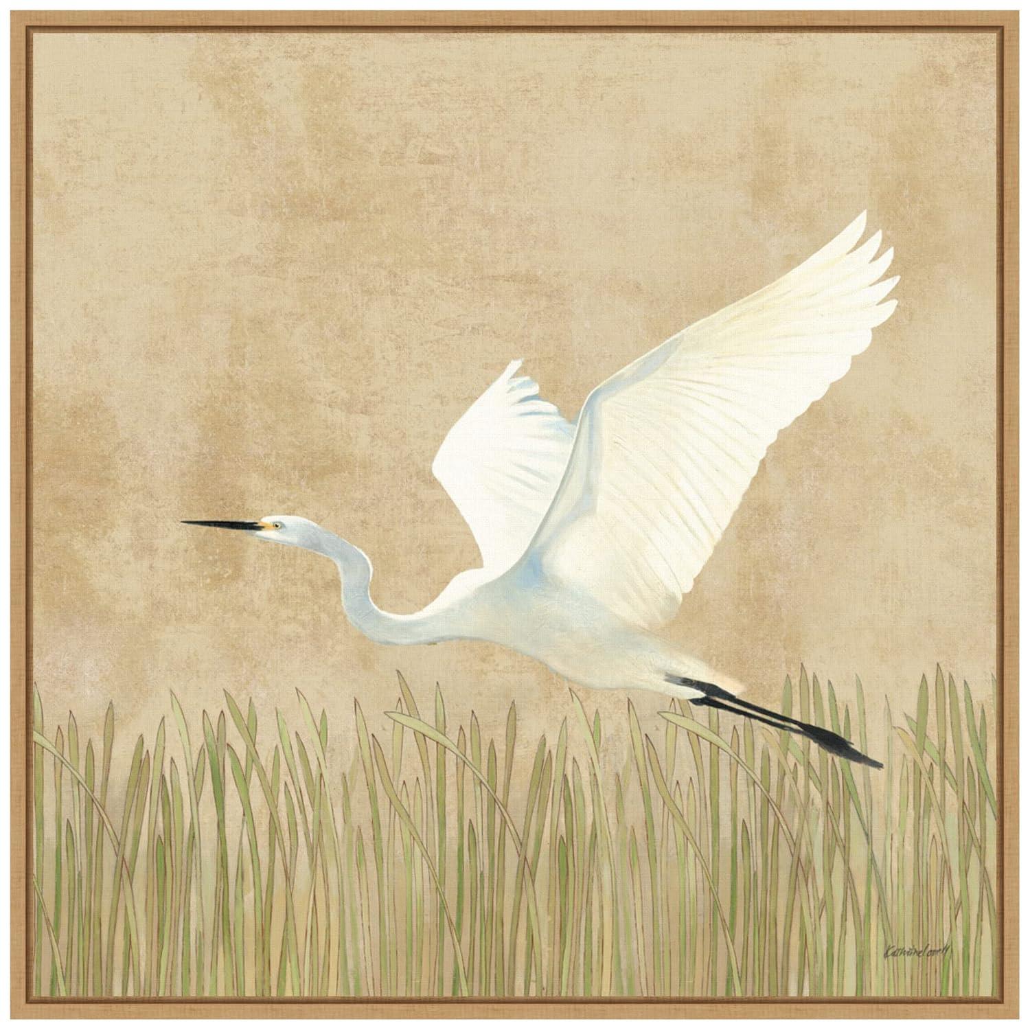 22" x 22" Egret Alighting II by Kathrine Lovell: Amanti Art Canvas with Polystyrene Frame