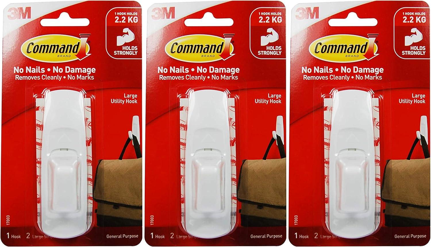 Command Large Utility Hook, White, Damage Free Decorating, 1 Hook and 2 Command Strips