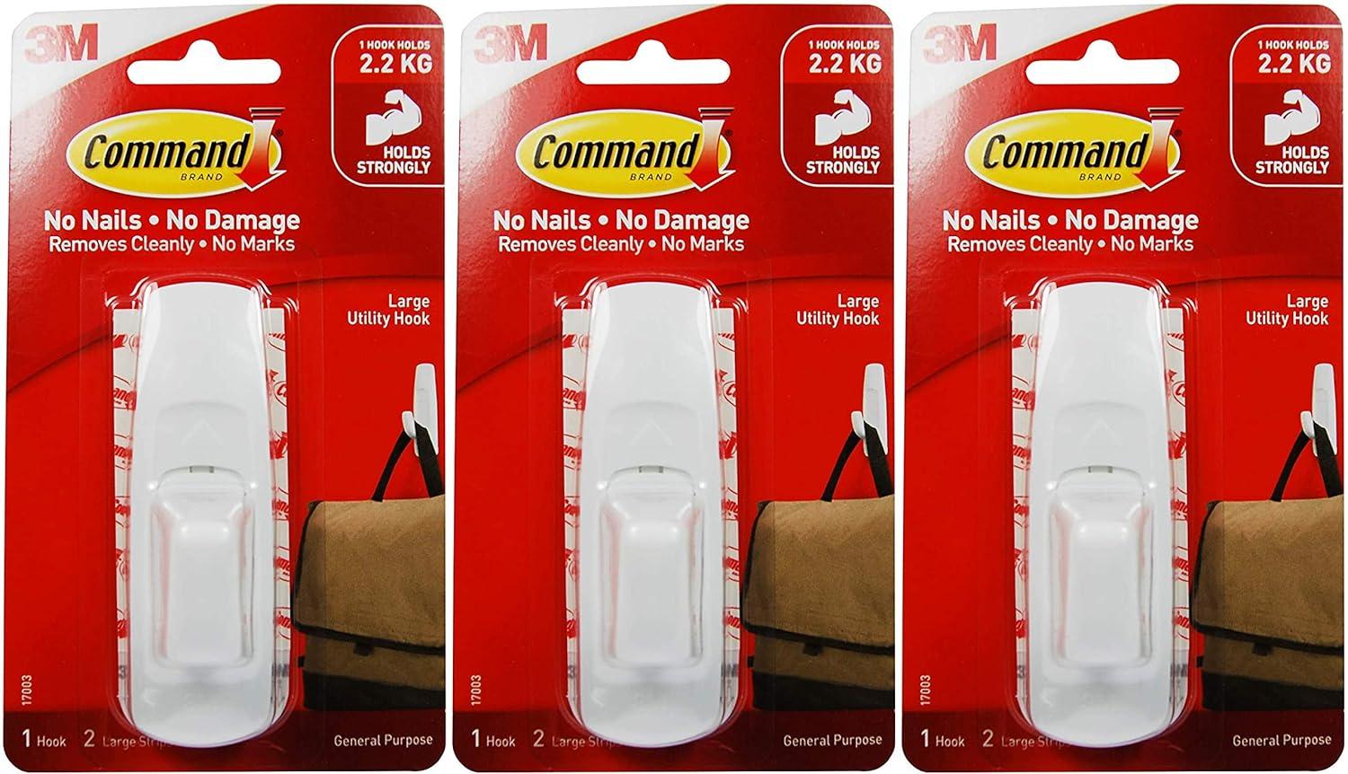 Command Large Utility Hook, White, Damage Free Decorating, 1 Hook and 2 Command Strips