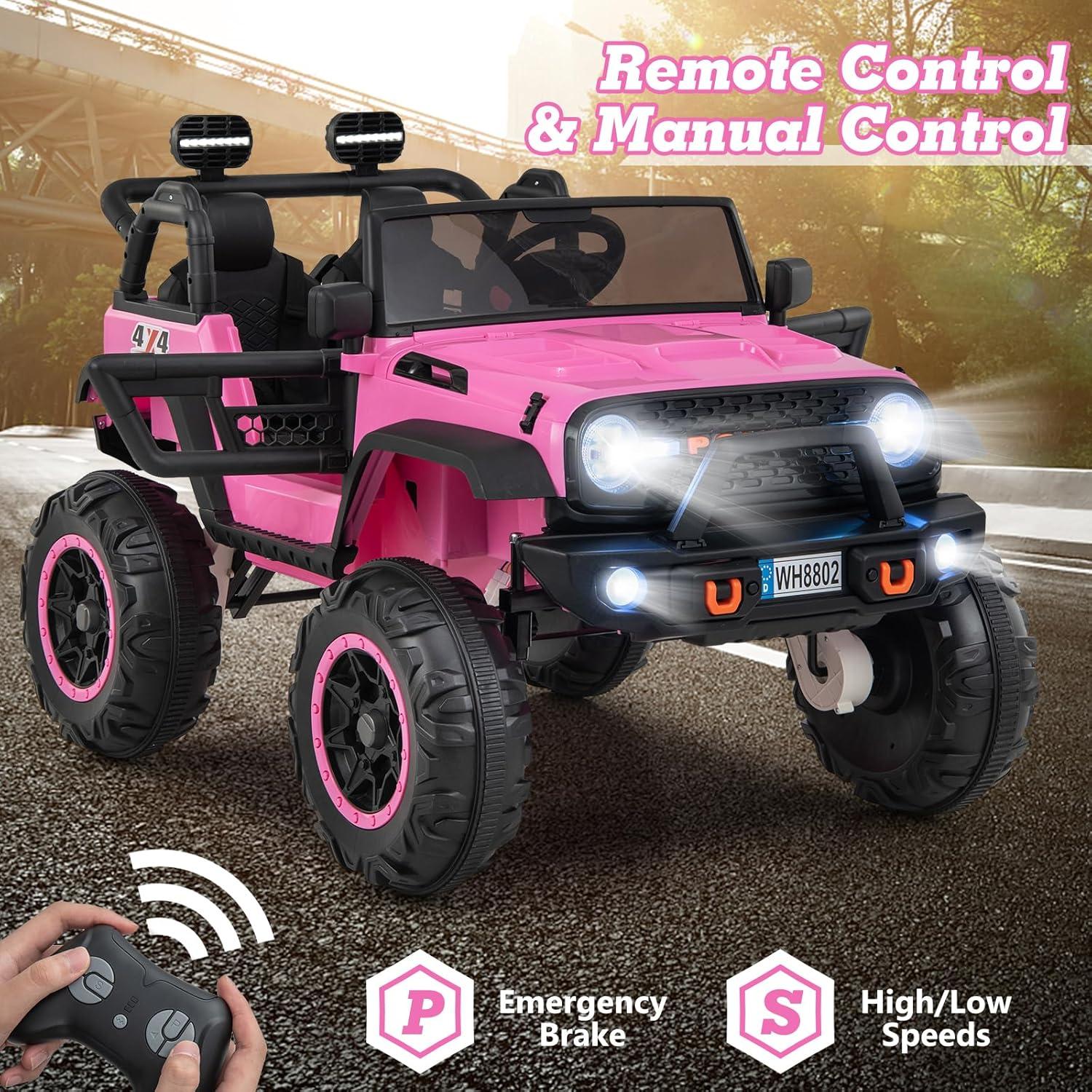 Ancheer 24V Real 2 Seater Ride On Toys Electric SUV Jeep Car With Remote Control,2WD/4WD Switchable, 4X100W Motor, Bluetooth, Music, USB, Lights