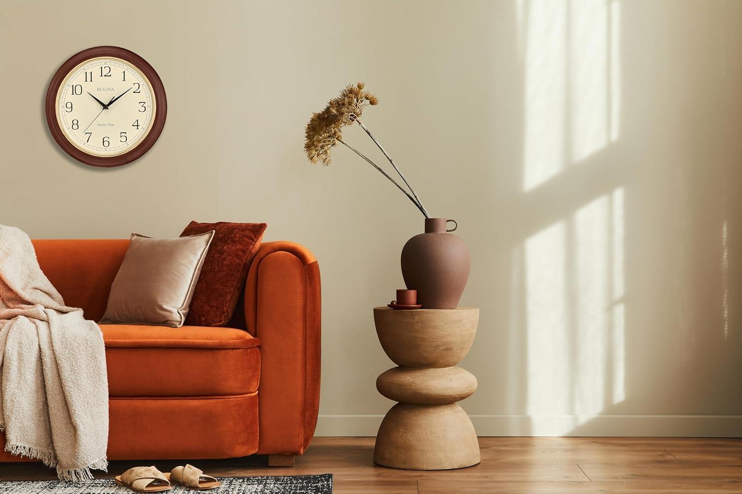 Bulova Clocks Atomic Time  Analog Quartz Wall Clock, Warm Brown Cherry