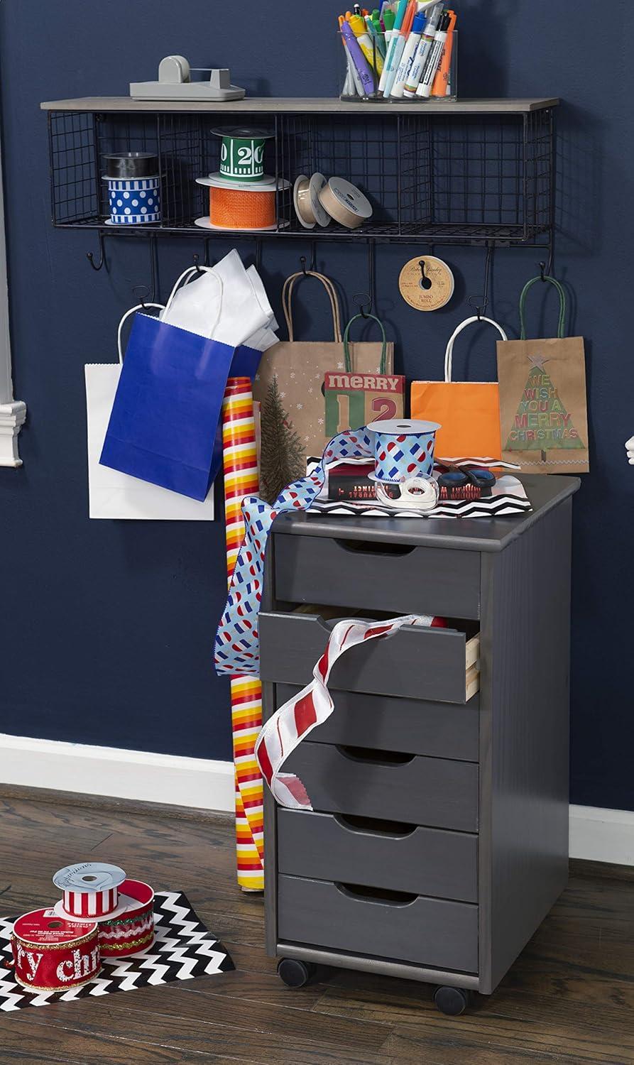 Corinne Grey Six Drawer Rolling Storage Cart