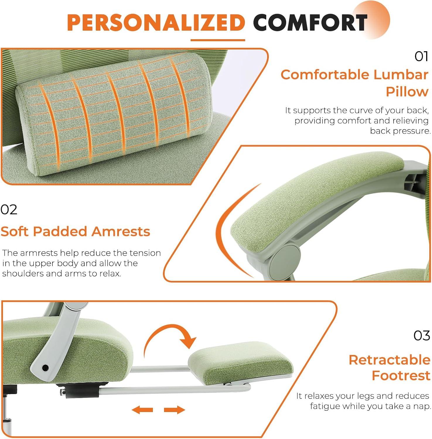 Green High-Back Mesh Swivel Office Chair with Footrest