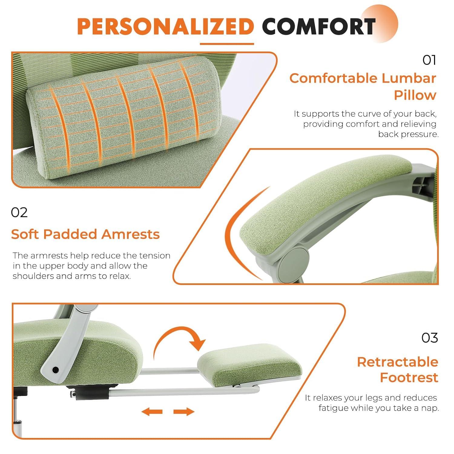 Green High-Back Mesh Swivel Office Chair with Footrest