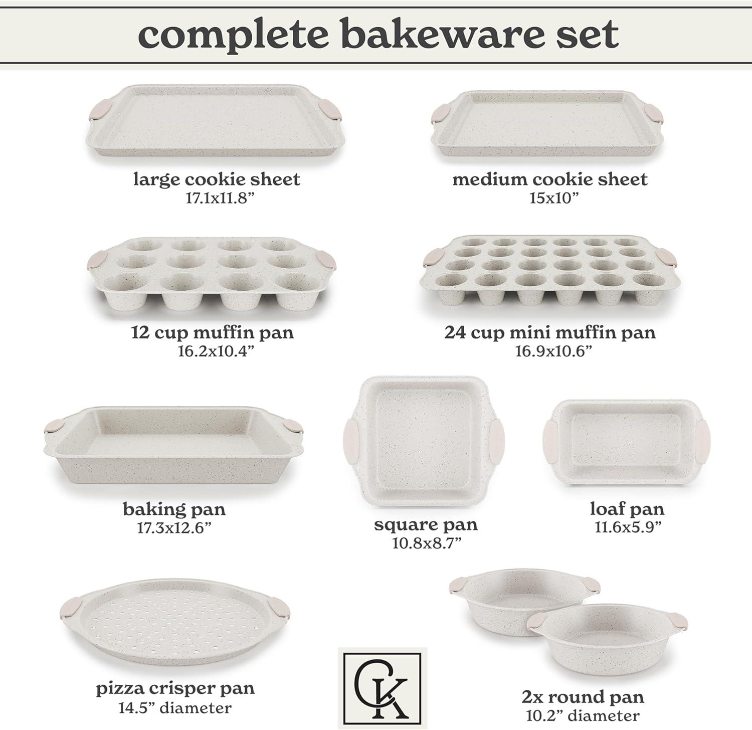 Cream Nonstick Stackable Bakeware Set with Silicone Handles, 10 Pieces