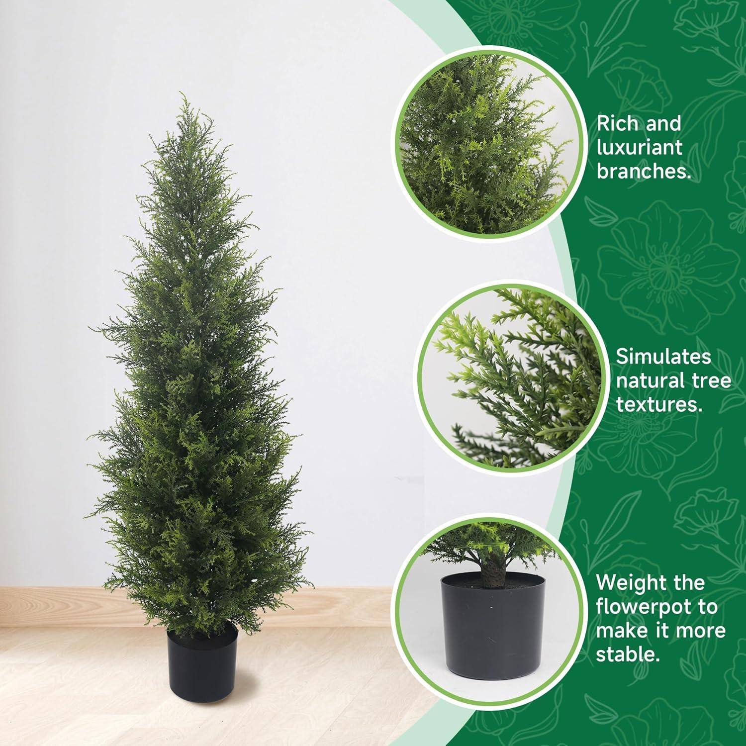 LINBONIO Artificial Cedar Tree 4 ft Artificial Topiary Trees Beautiful Realistic Faux Cedar Pines UV Protection for Longer Life 2Pack