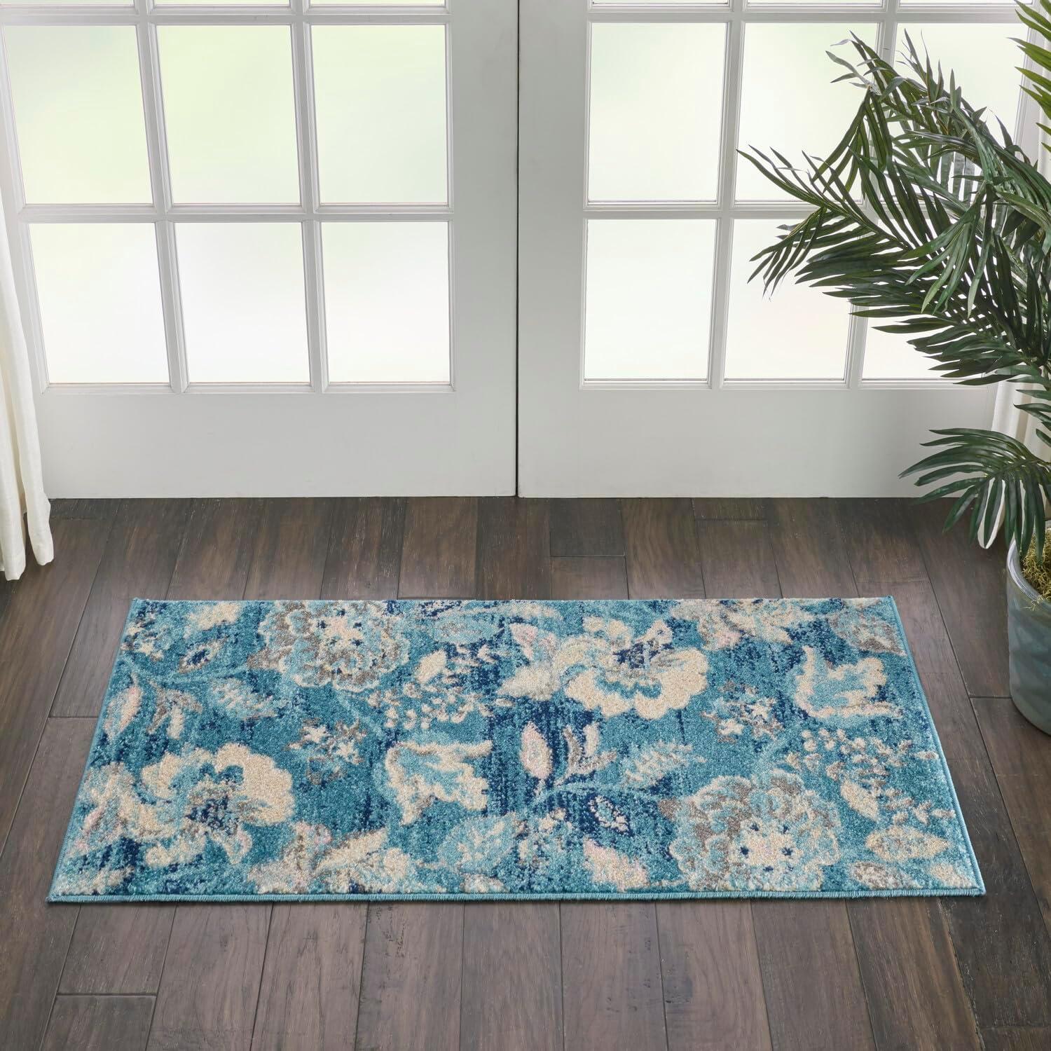 Tranquil TRA02 Ivory/Light Blue Area Rug French Country Eclectic Floral By Nourison