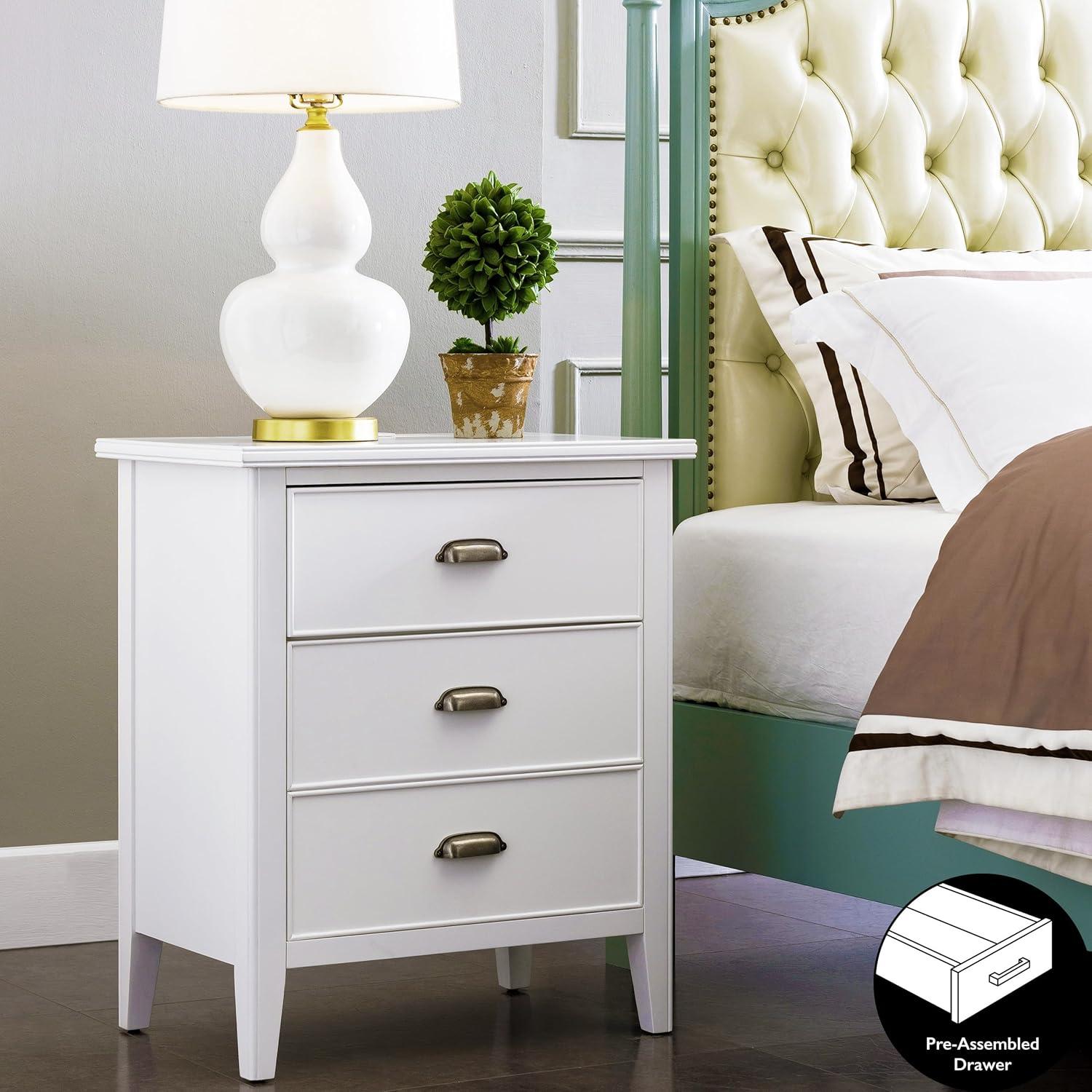 Laurent Collection Hardwood Bedroom Night Stand with Top Drawer, Door and 2-plug Electrical Outlet