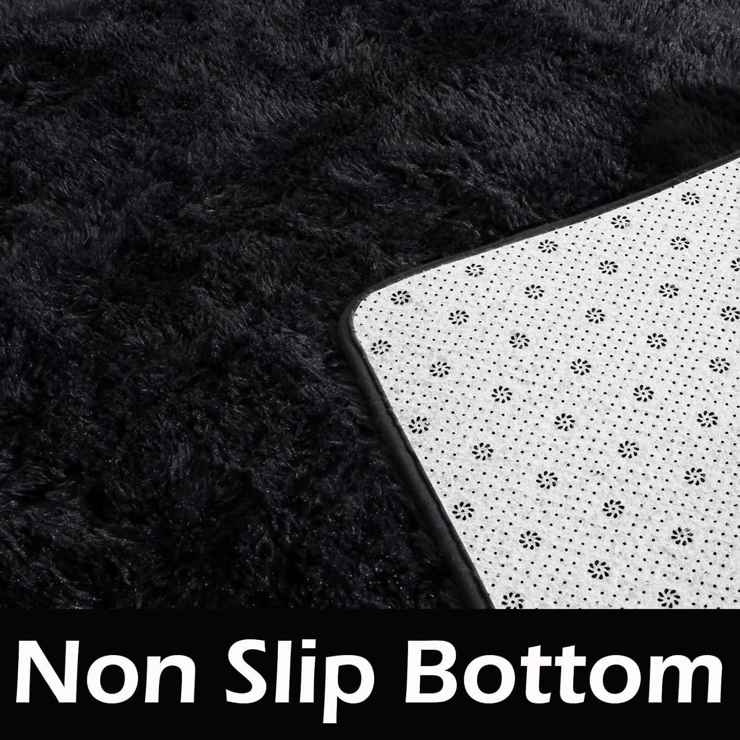 YJ.GWL Soft Fluffy Area Rugs for Bedroom Shaggy Living Room Rug Carpets for Bedroom Home Decor,4'x6',Black