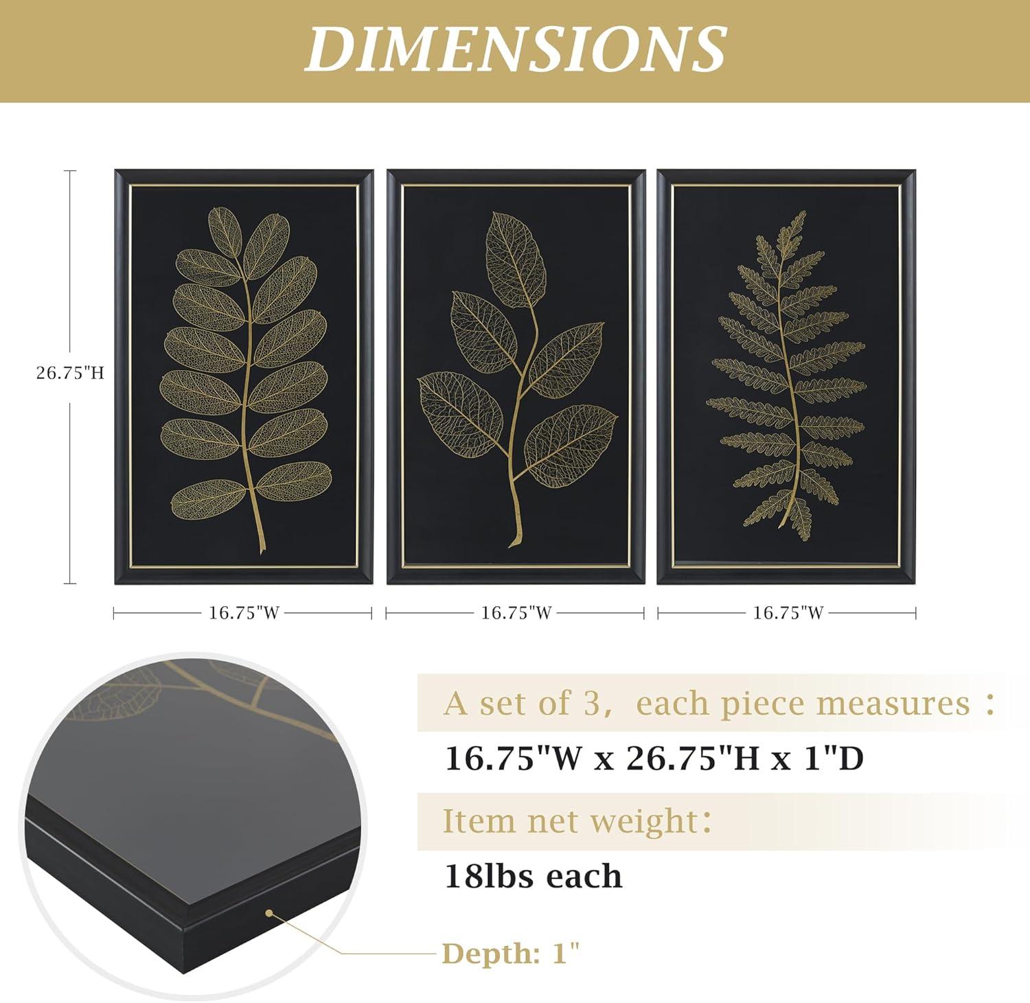 Gilded Nature Gold Metallic Leaf Glass Framed Wall Art Set