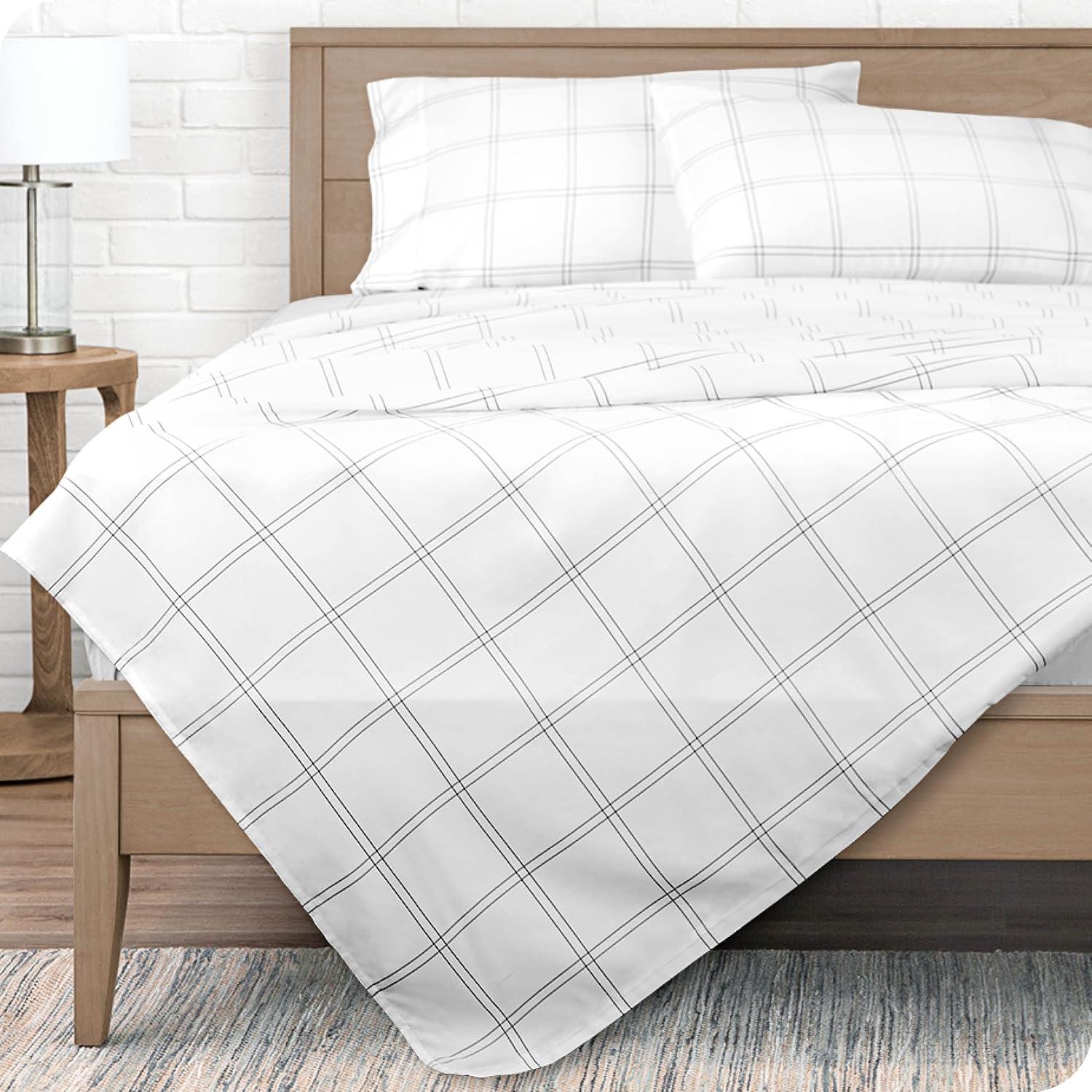 Modern Plaid White and Gray Microfiber Twin XL Flat Sheet