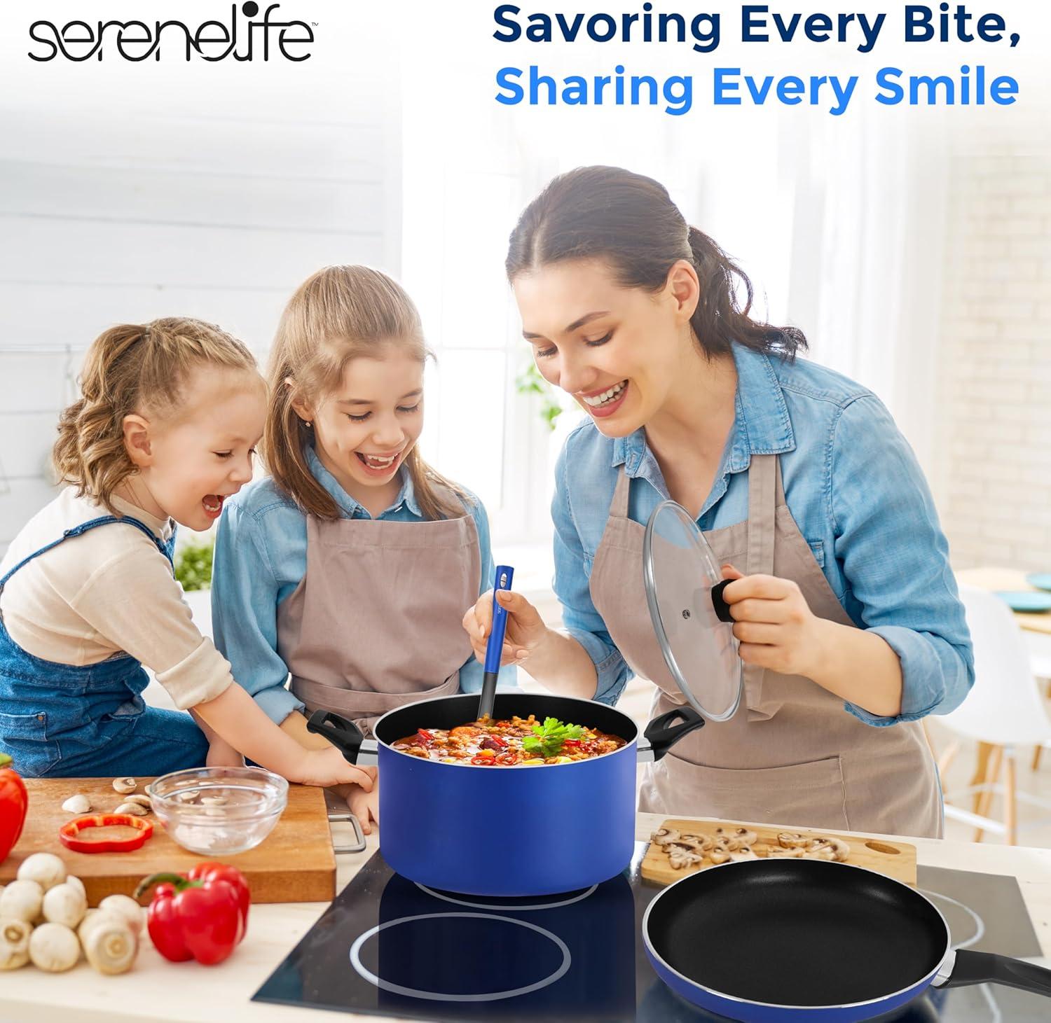 SereneLife 15 Piece Pots and Pans Non Stick Chef Kitchenware Cookware Set