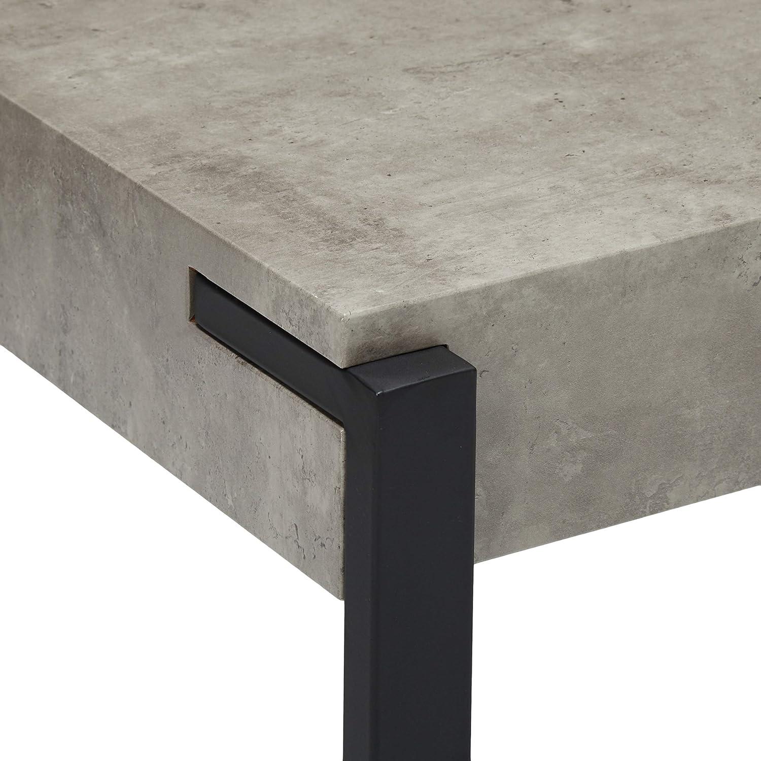 Ashford Light Concrete Faux Wood Coffee Table with Matte Black Metal Frame